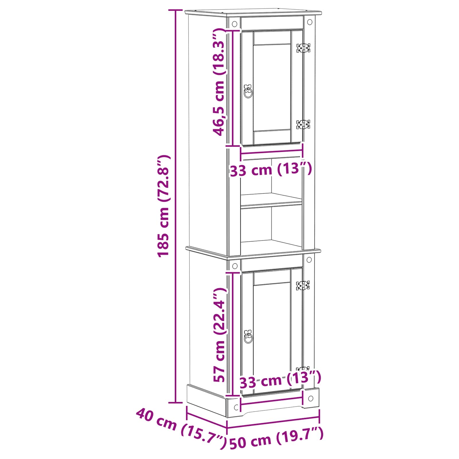 Cabinet de salle de bain Blanc 50 x 40 x 185 cm Pin massif