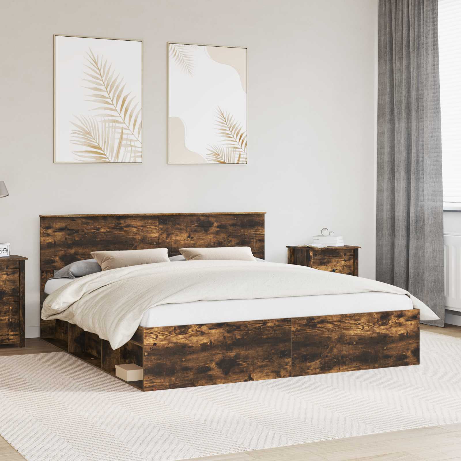 Cadre de lit Chêne fumé 200 x 200 cm Bois d'ingénierie - XIOS