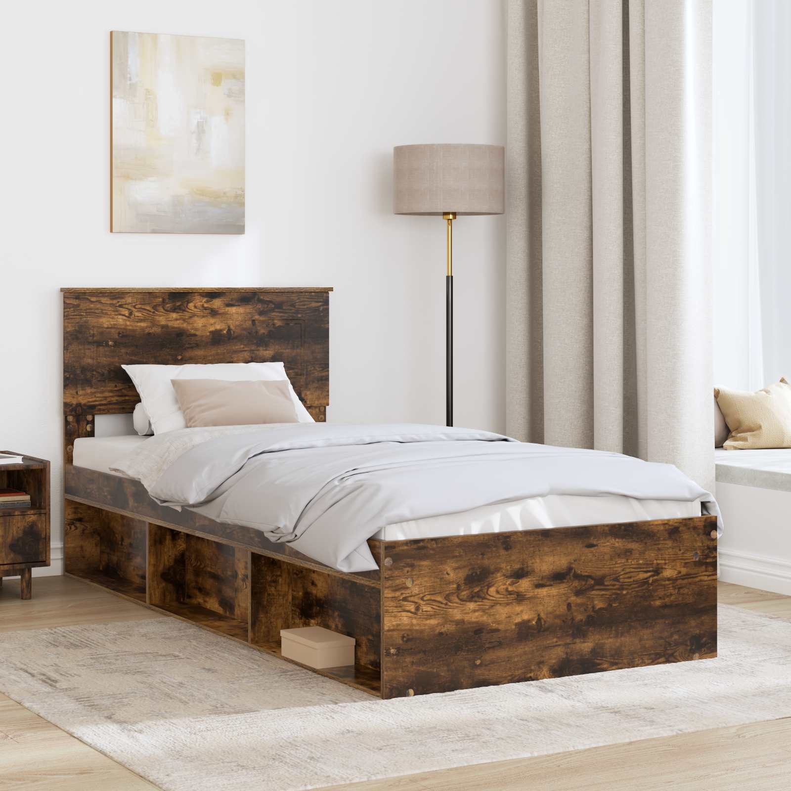 Cadre de lit Chêne fumé 100 x 200 cm Bois d'ingénierie - XIOS