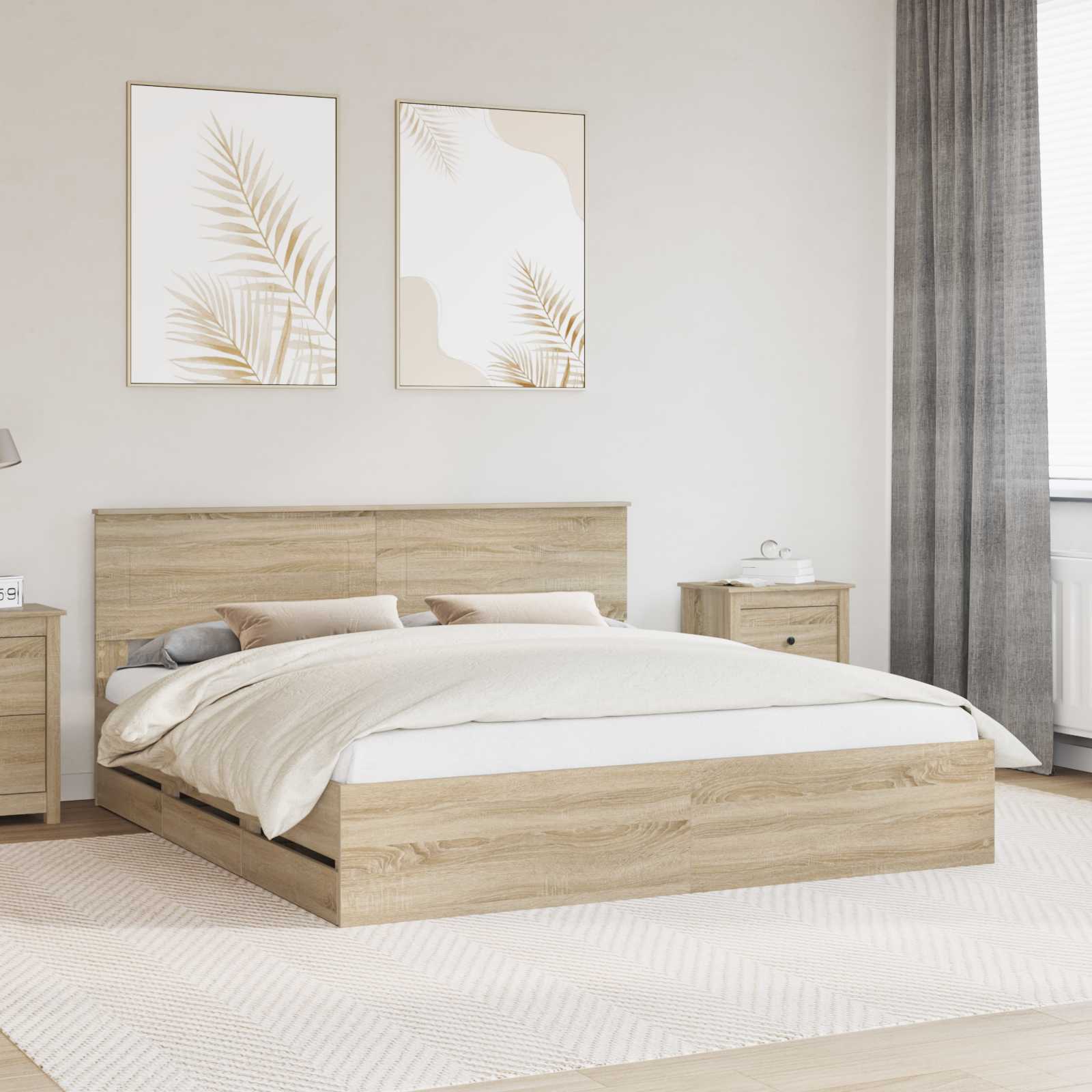 Cadre de lit Chêne Sonoma 200 x 200 cm Bois Ingénierie - XIOS
