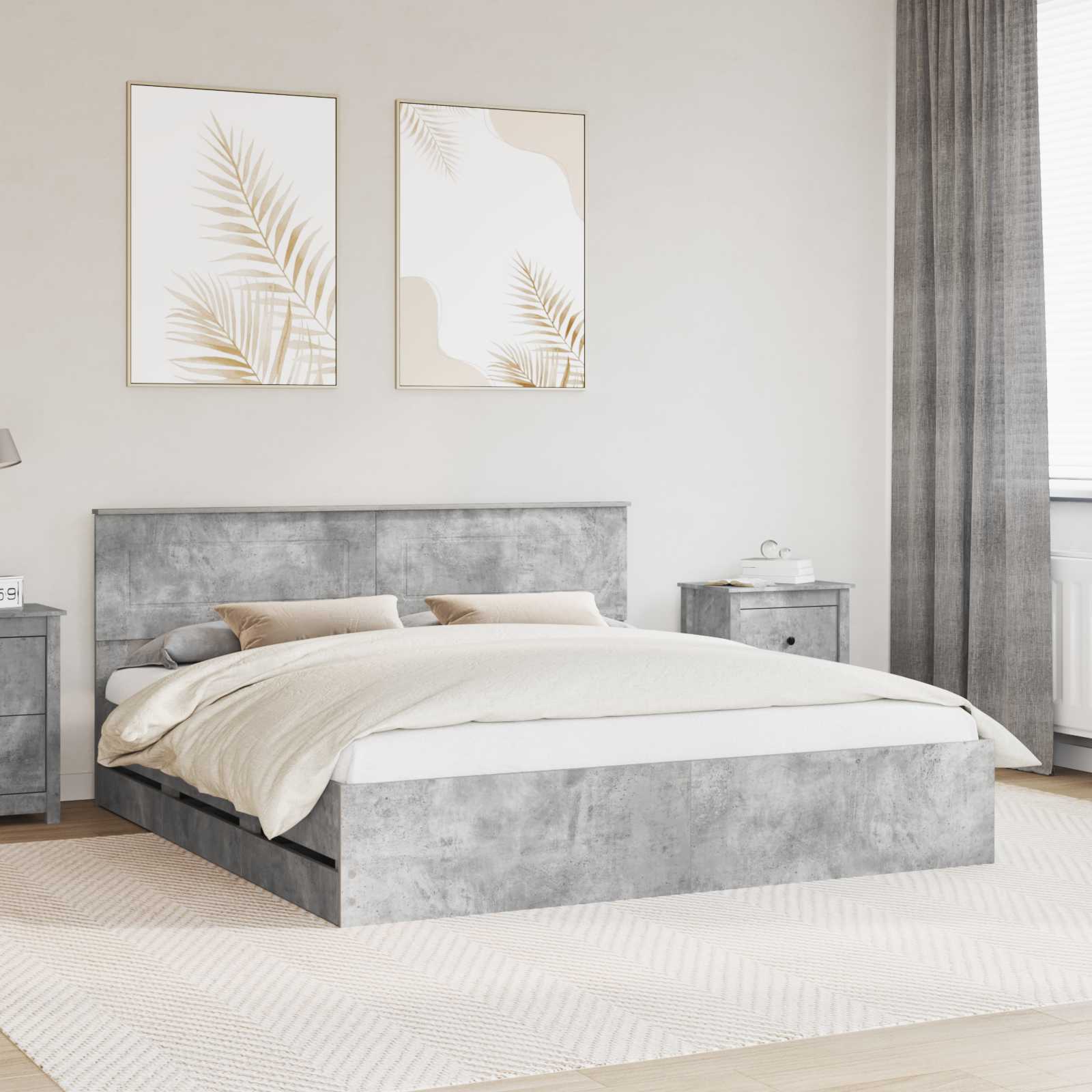 Cadre de lit Gris béton 180 x 200 cm Bois Ingénierie - XIOS