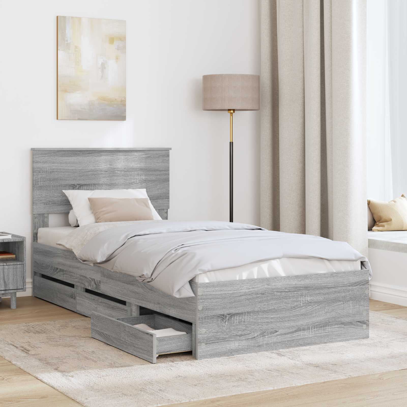 Cadre de lit Gris Sonoma 100 x 200 cm Bois Ingénierie - XIOS