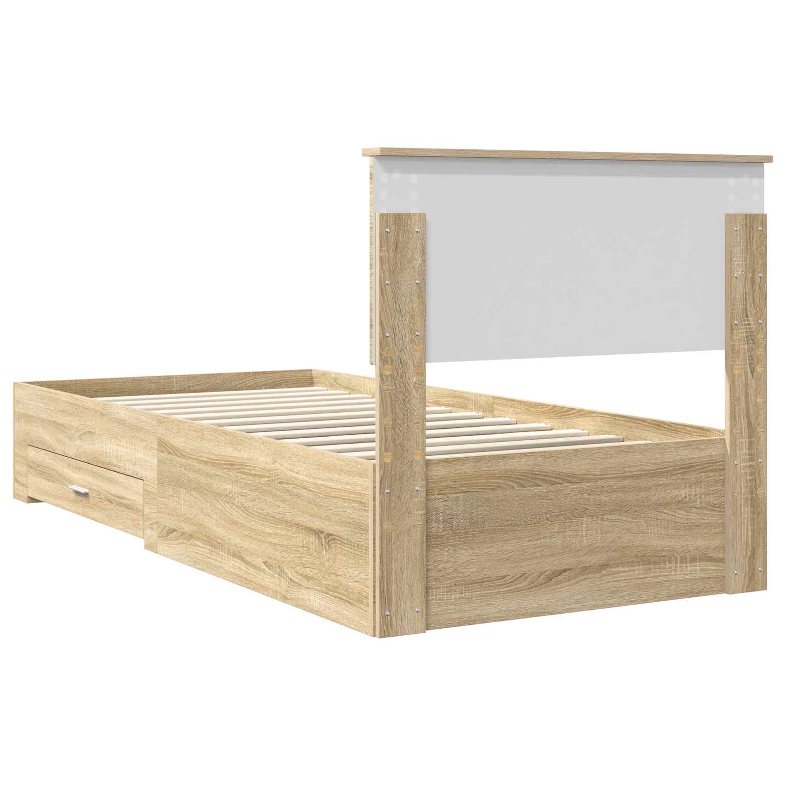 Cadre de lit avec tiroir Sonoma Chêne et Argent 75 x 190 cm - XIOS