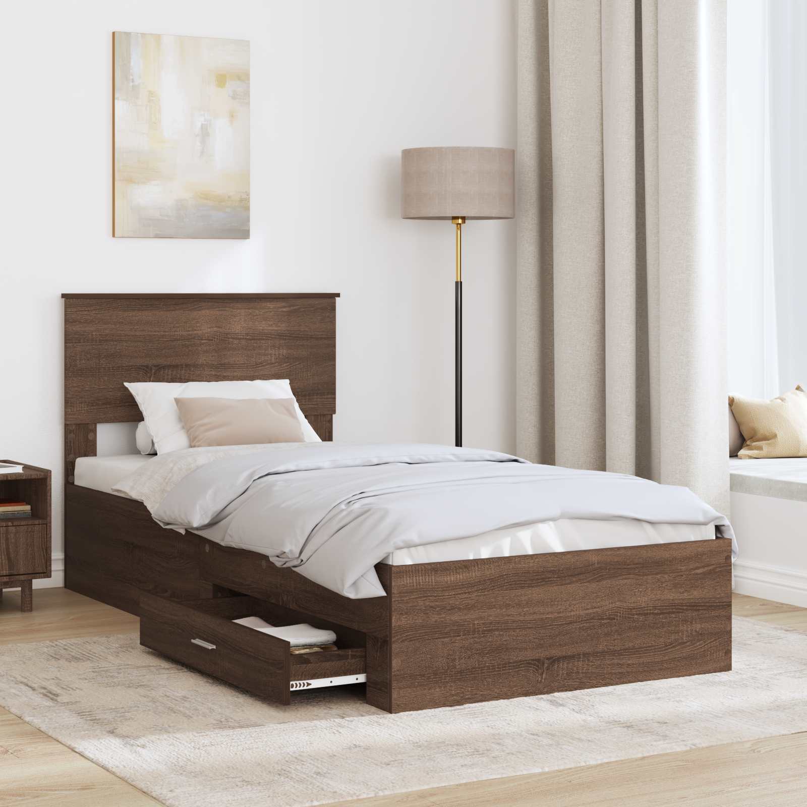 Cadre de lit avec tiroir Chêne Marron et Argent 75 x 190 cm - XIOS