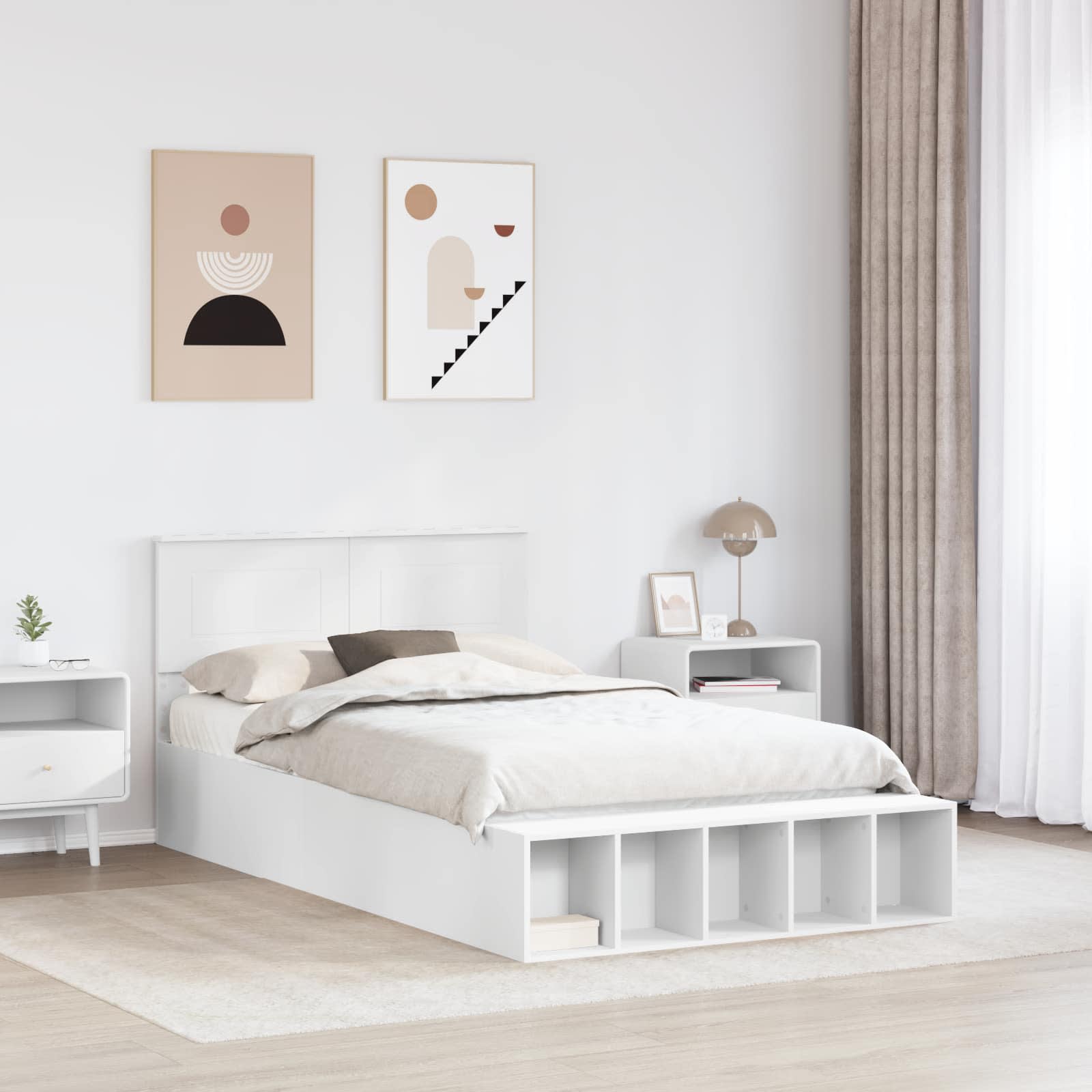 Cadre de lit avec étagère Blanc 135 x 190 cm Bois d'ingénierie - XIOS
