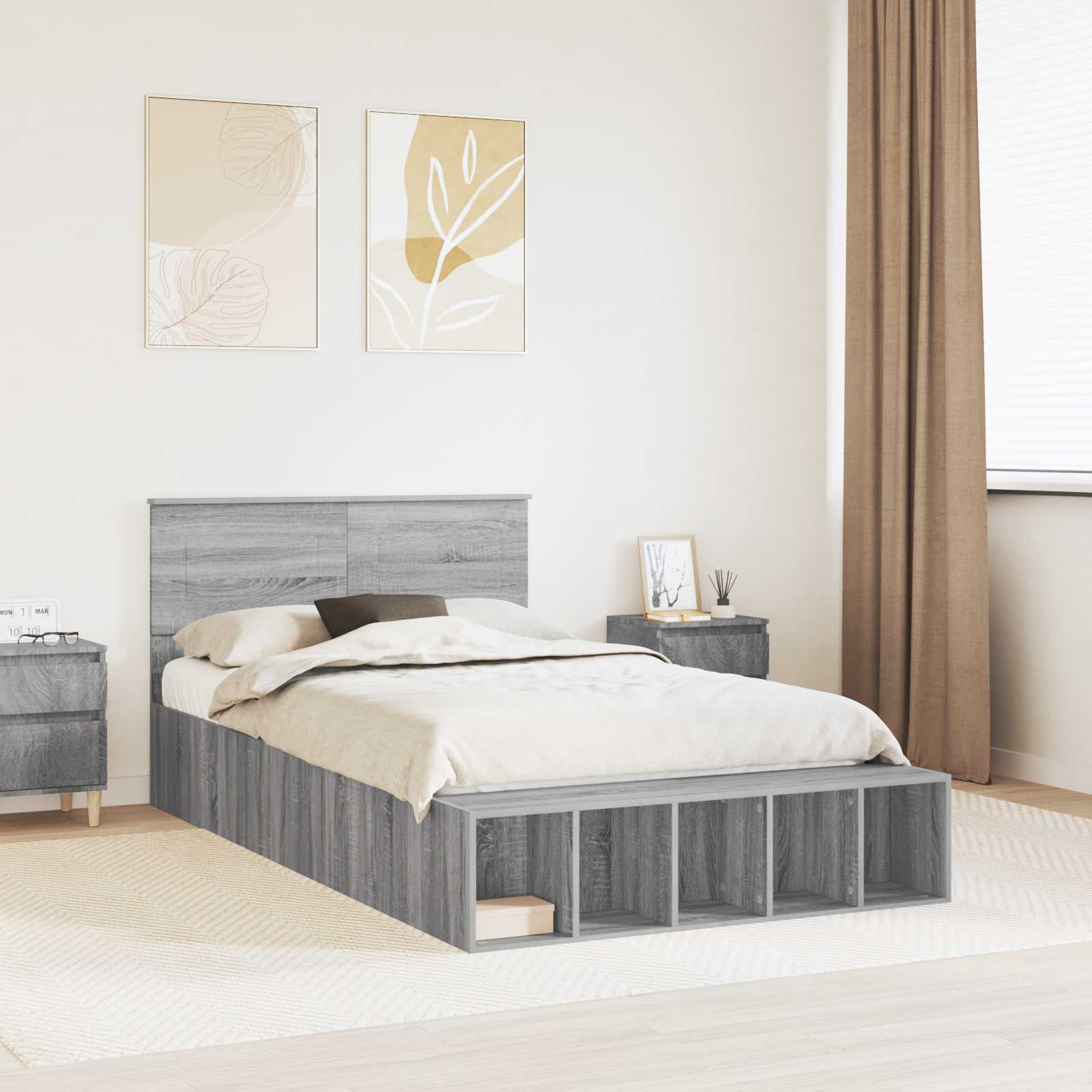 Cadre de lit Gris Sonoma 135 x 190 cm Bois d'ingénierie - XIOS