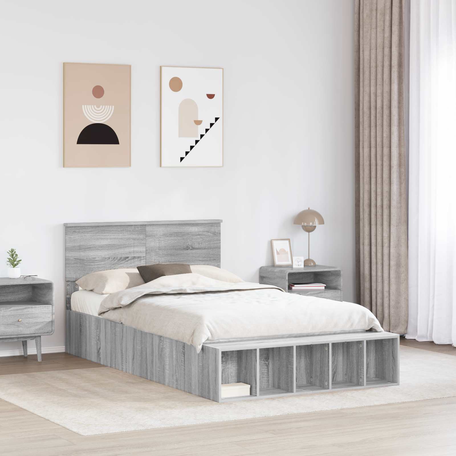 Cadre de lit Gris Sonoma 135 x 190 cm Bois d'ingénierie - XIOS