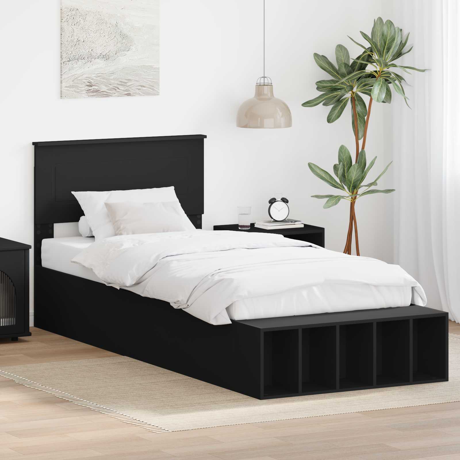 Cadre de lit avec étagère Noir 75 x 190 cm Bois d'ingénierie - XIOS