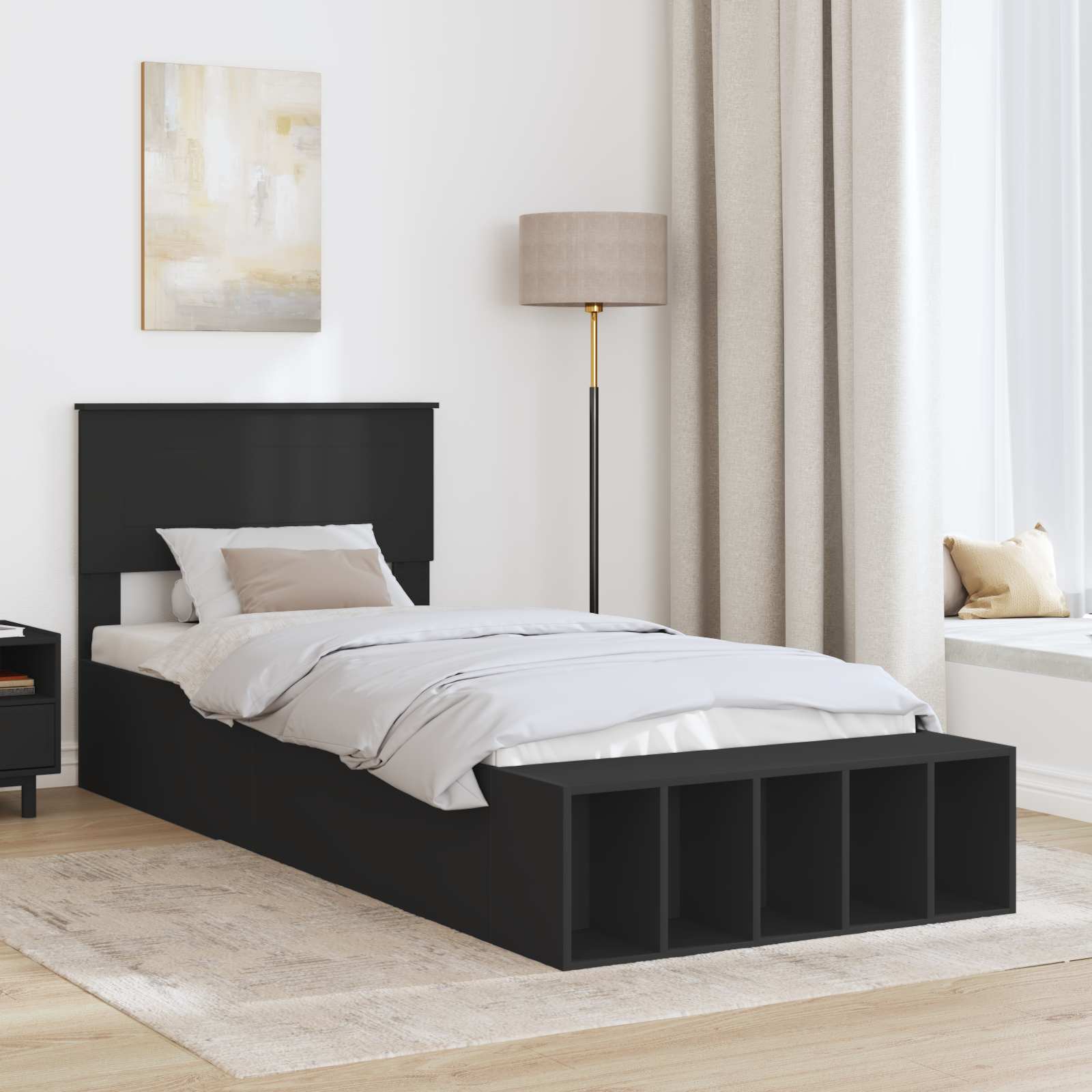 Cadre de lit avec étagère Noir 75 x 190 cm Bois d'ingénierie - XIOS