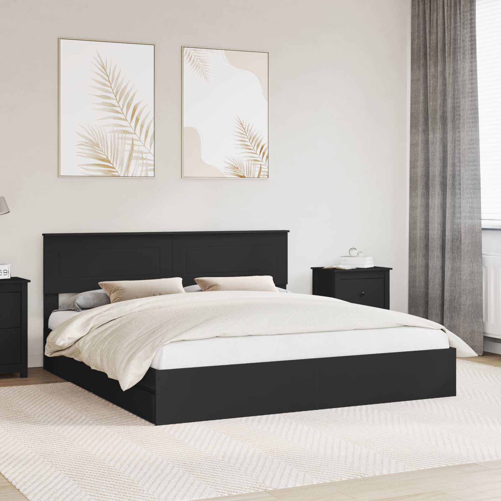 Lit de Rangement Noir 200 x 200 cm Bois d'ingénierie - XIOS