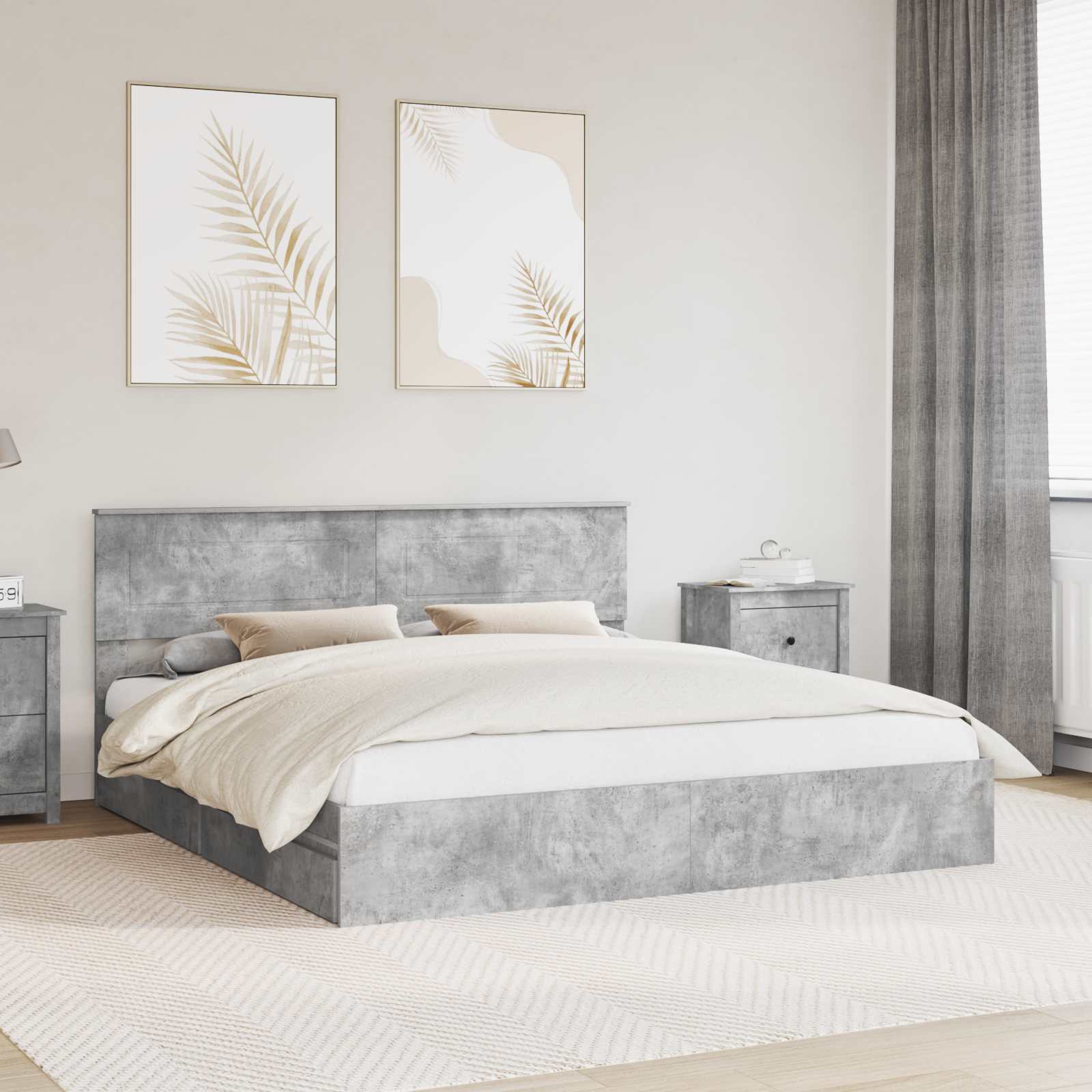 Lit de Rangement Gris béton 200 x 200 cm Bois d'ingénierie - XIOS