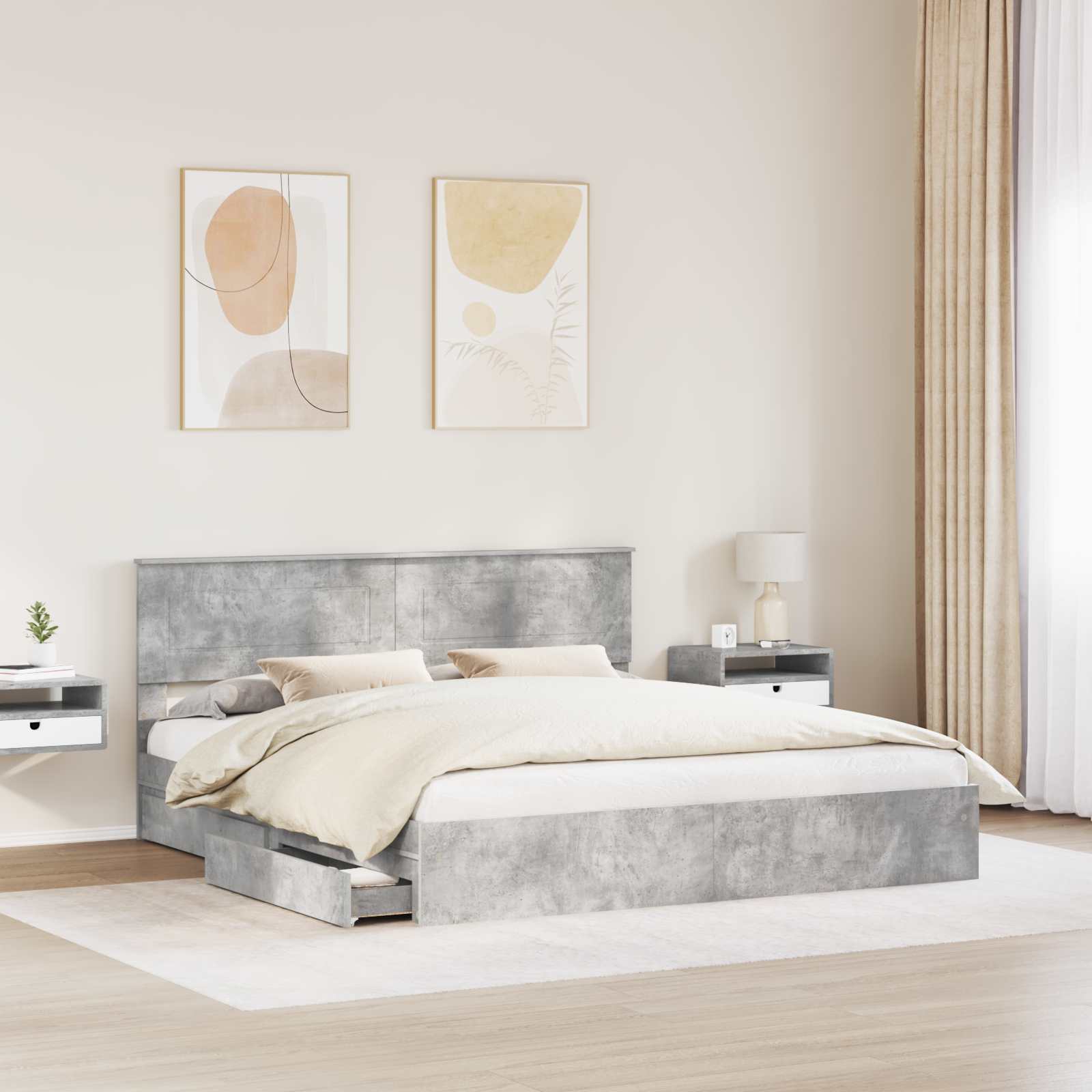 Lit de Rangement Gris béton 200 x 200 cm Bois d'ingénierie - XIOS