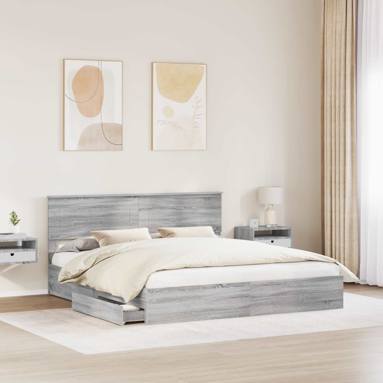 Lit de Rangement Gris Sonoma 200 x 200 cm Bois d'ingénierie - XIOS