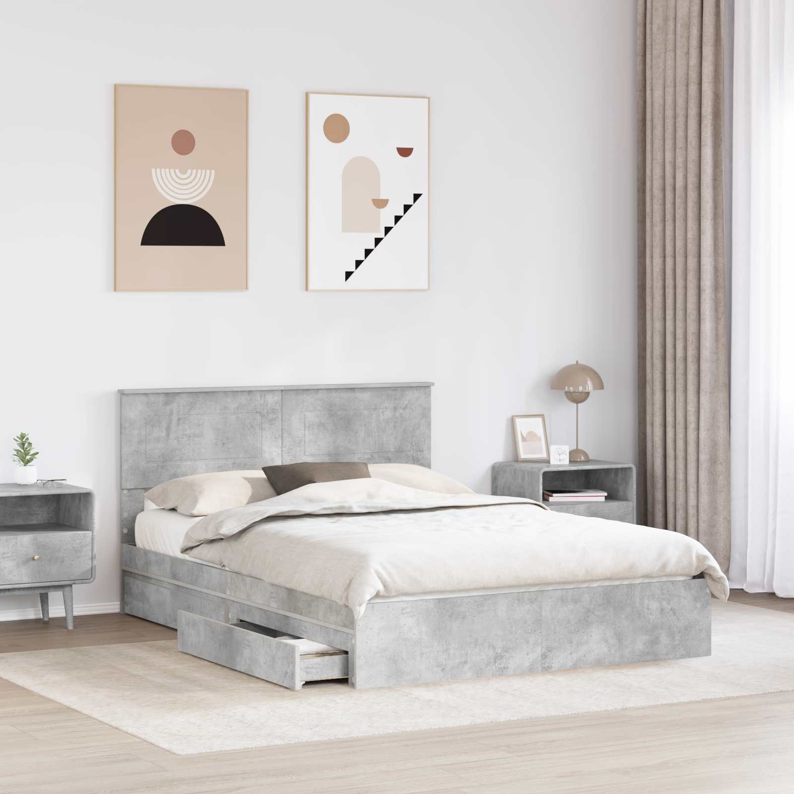 Lit de Rangement Gris béton 150 x 200 cm Bois d'ingénierie - XIOS