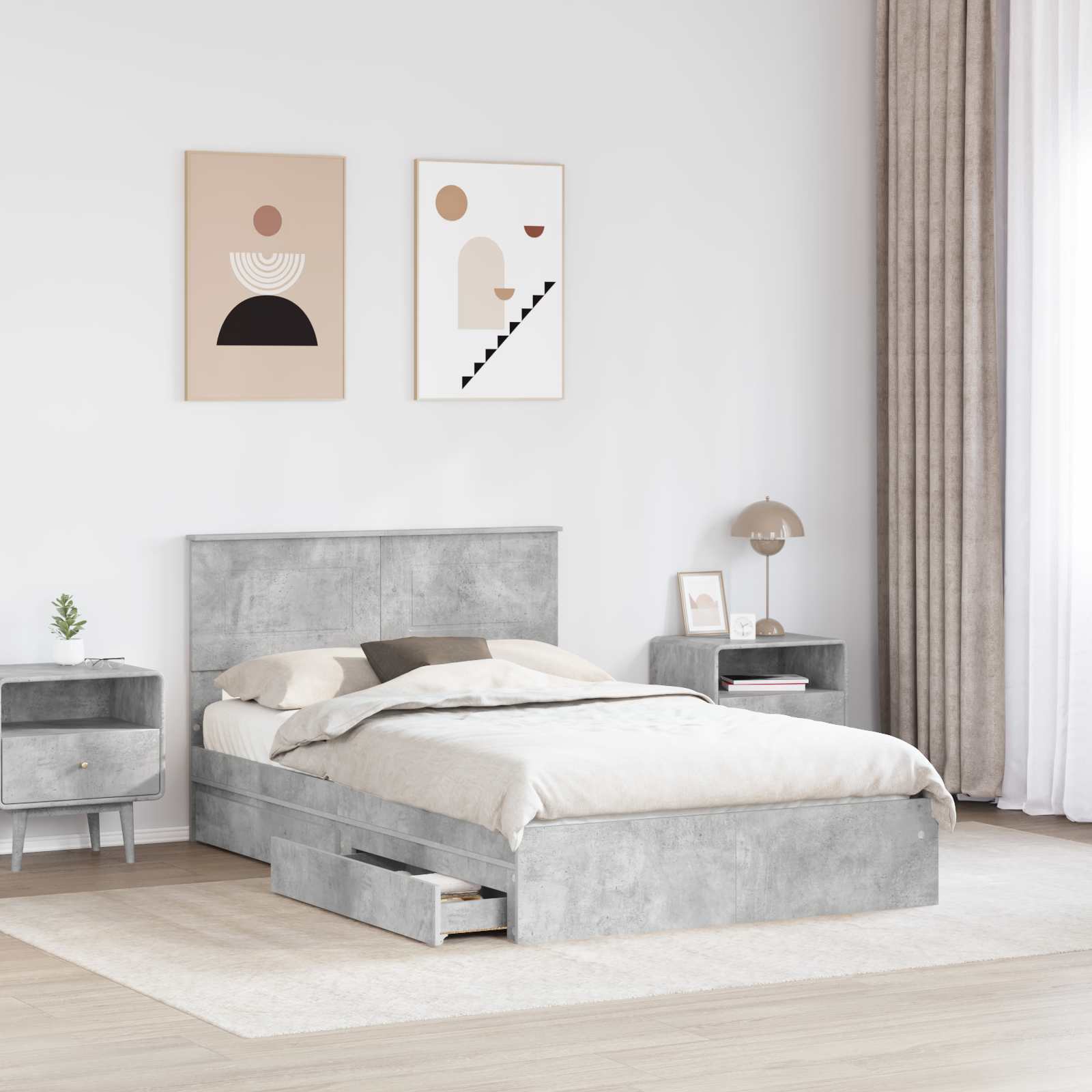 Cadre de lit Gris béton 135 x 190 cm Bois d'ingénierie - XIOS