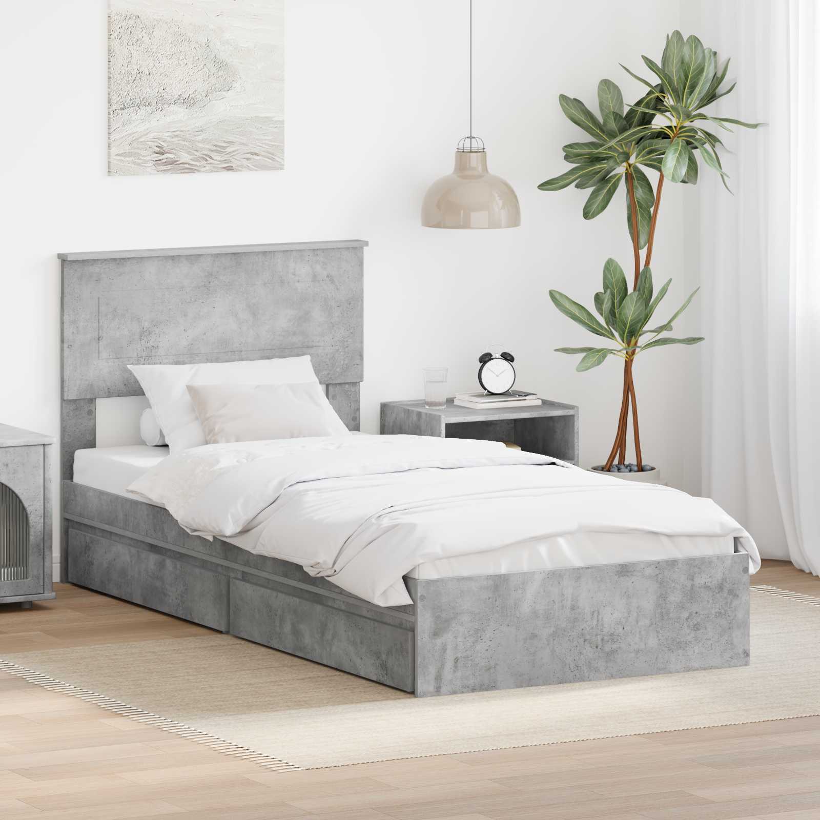 Lit de Rangement Gris béton 75 x 190 cm Bois d'ingénierie - XIOS