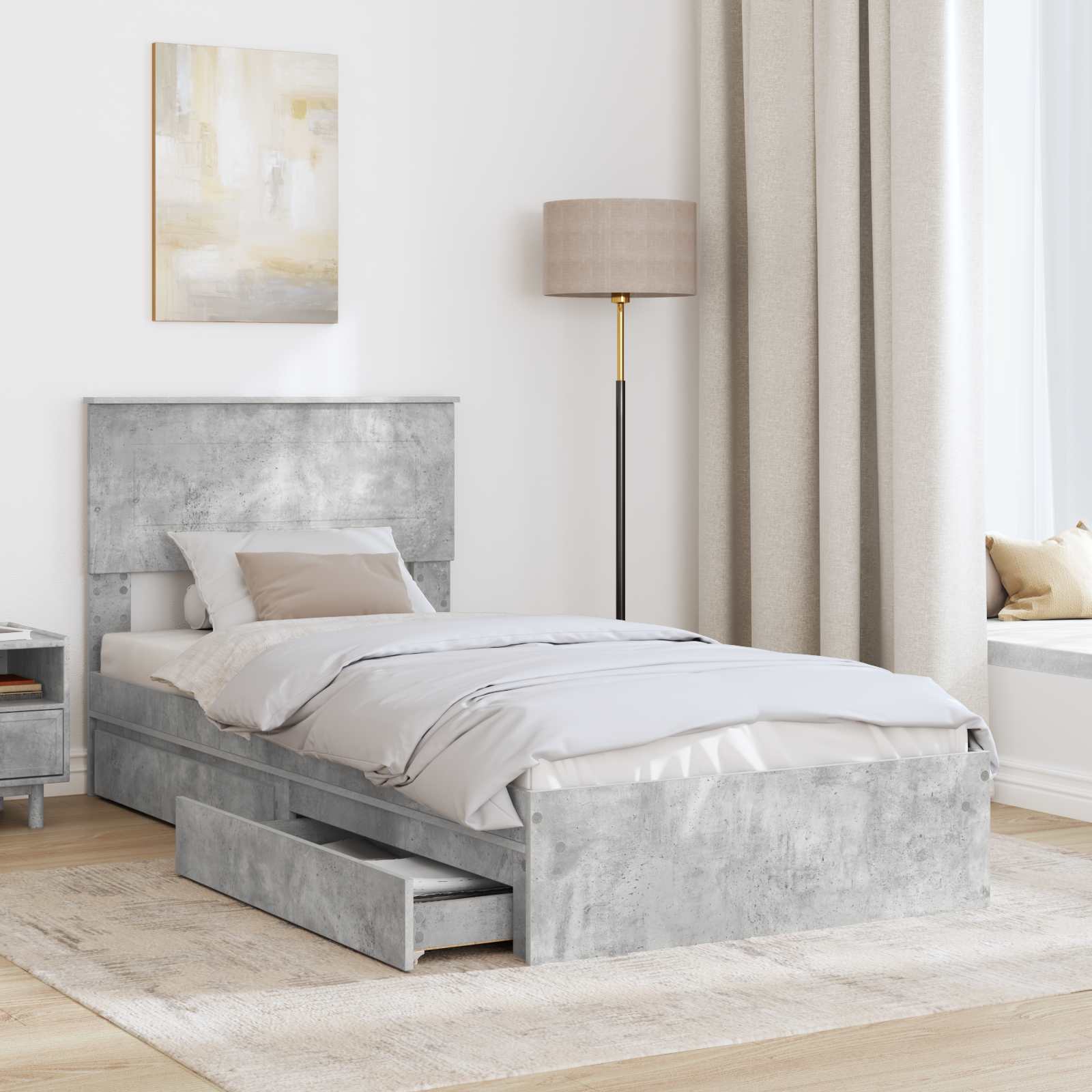 Lit de Rangement Gris béton 75 x 190 cm Bois d'ingénierie - XIOS