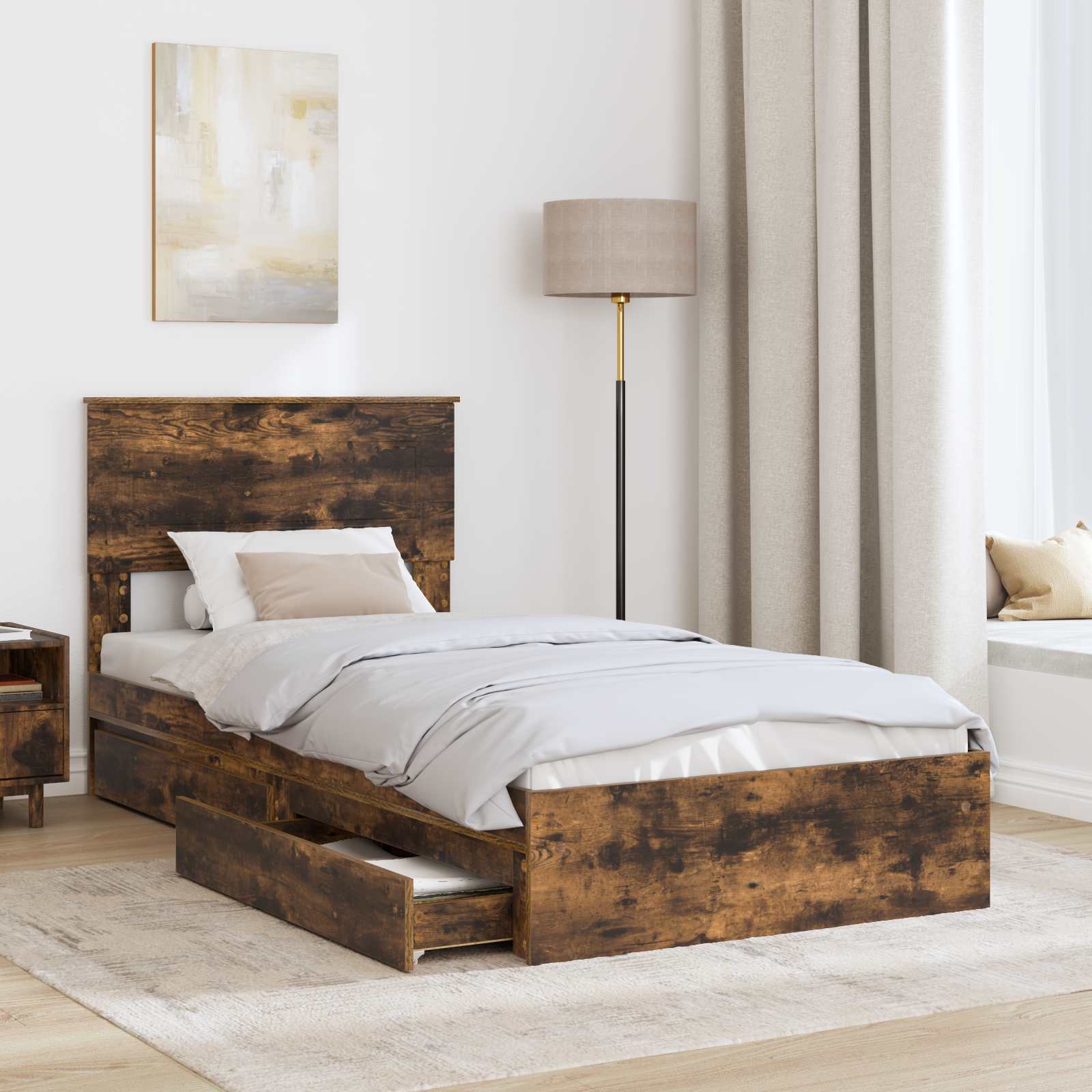 Lit de Rangement Chêne fumé 75 x 190 cm Bois d'ingénierie - XIOS