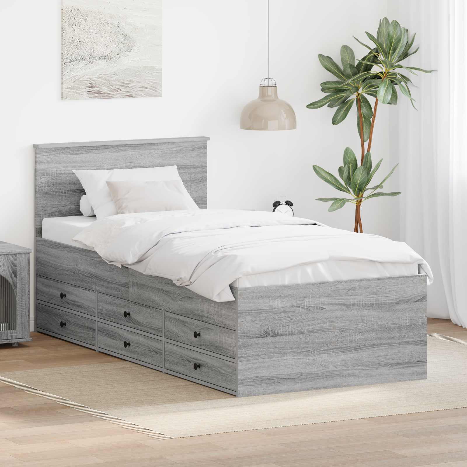 Lit d'appoint avec tiroir Gris Sonoma et noir 100 x 200 cm - XIOS