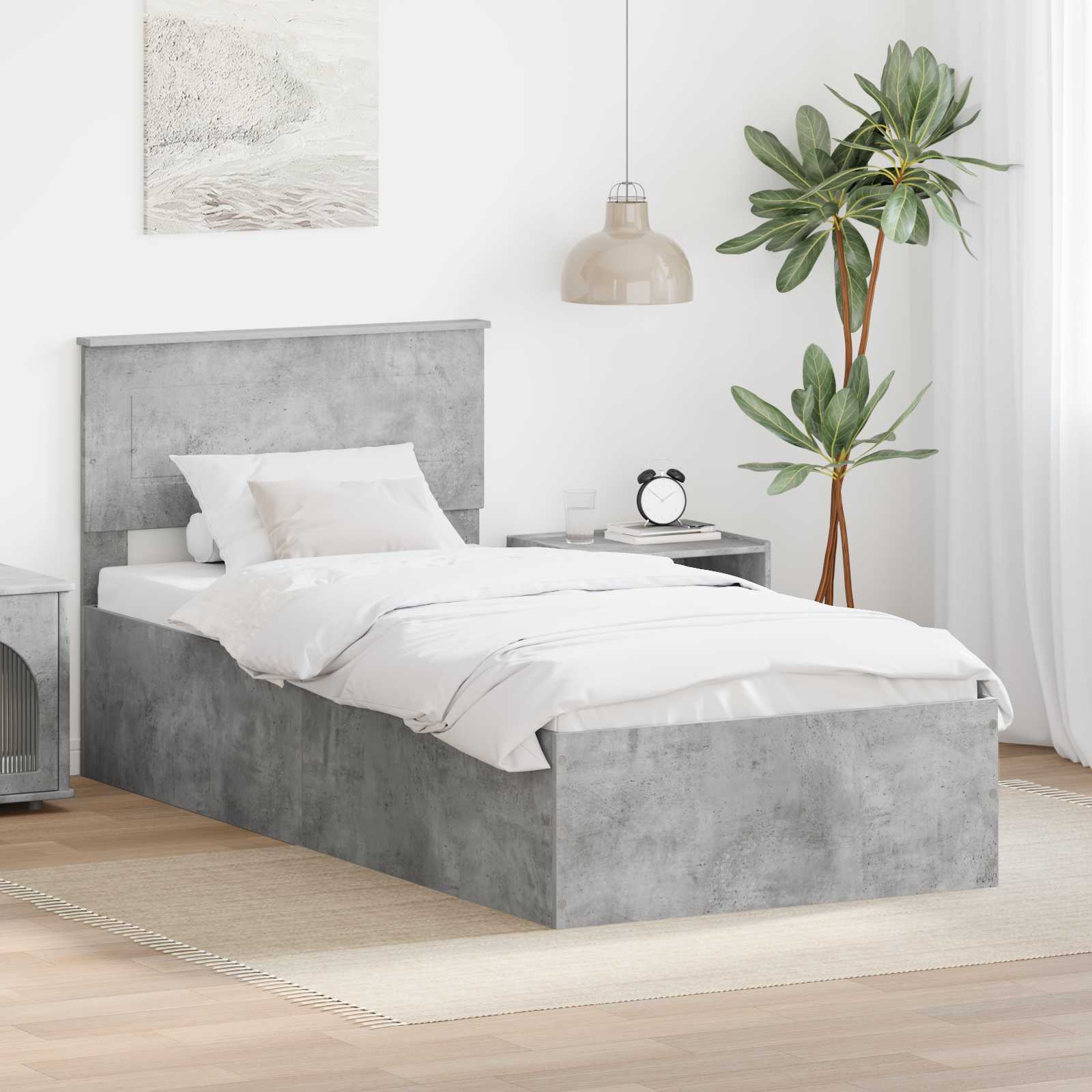 Cadre de lit Gris béton 75 x 190 cm Bois d'ingénierie - XIOS