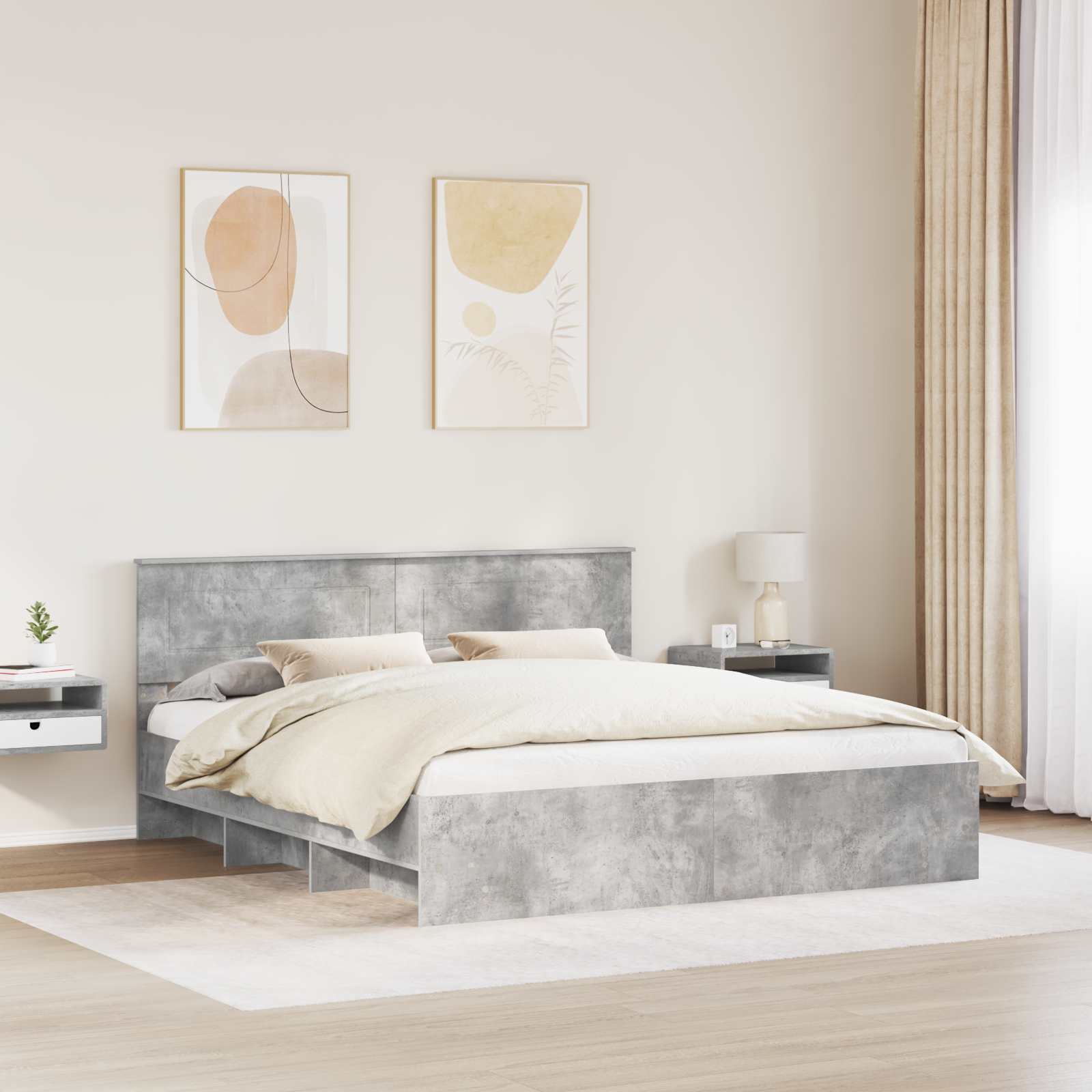 Cadre de lit Gris béton 180 x 200 cm Bois d'ingénierie - XIOS