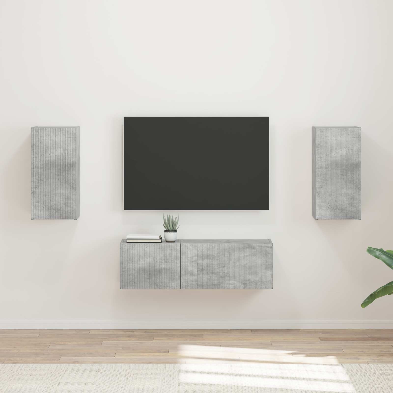 Ensemble de meuble TV mural 4 pcs Gris béton Bois d'ingénierie - XIOS