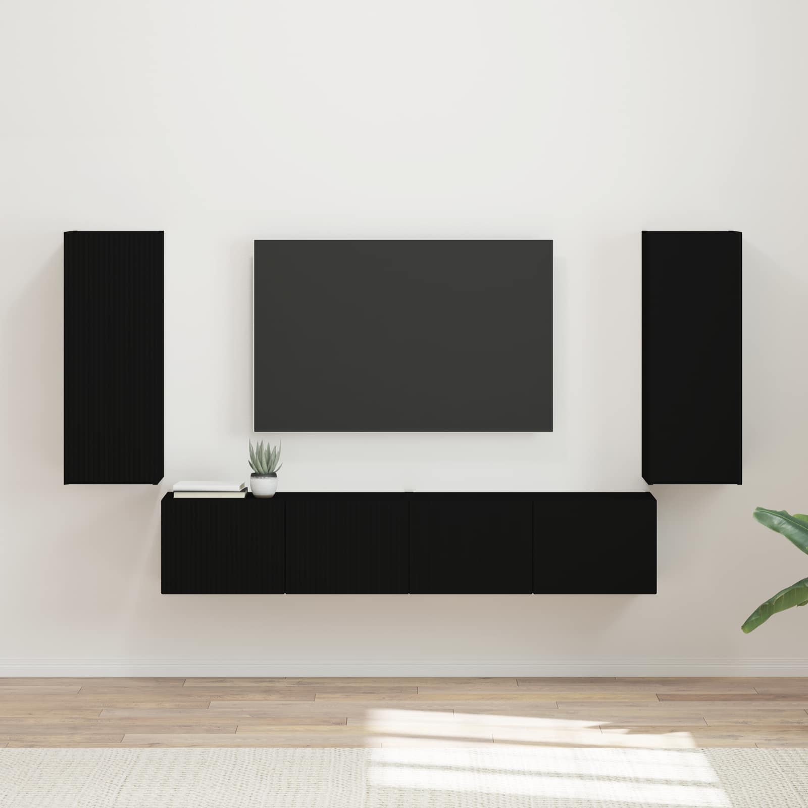Ensemble de meuble TV mural 4 pcs Noir Bois d'ingénierie - XIOS