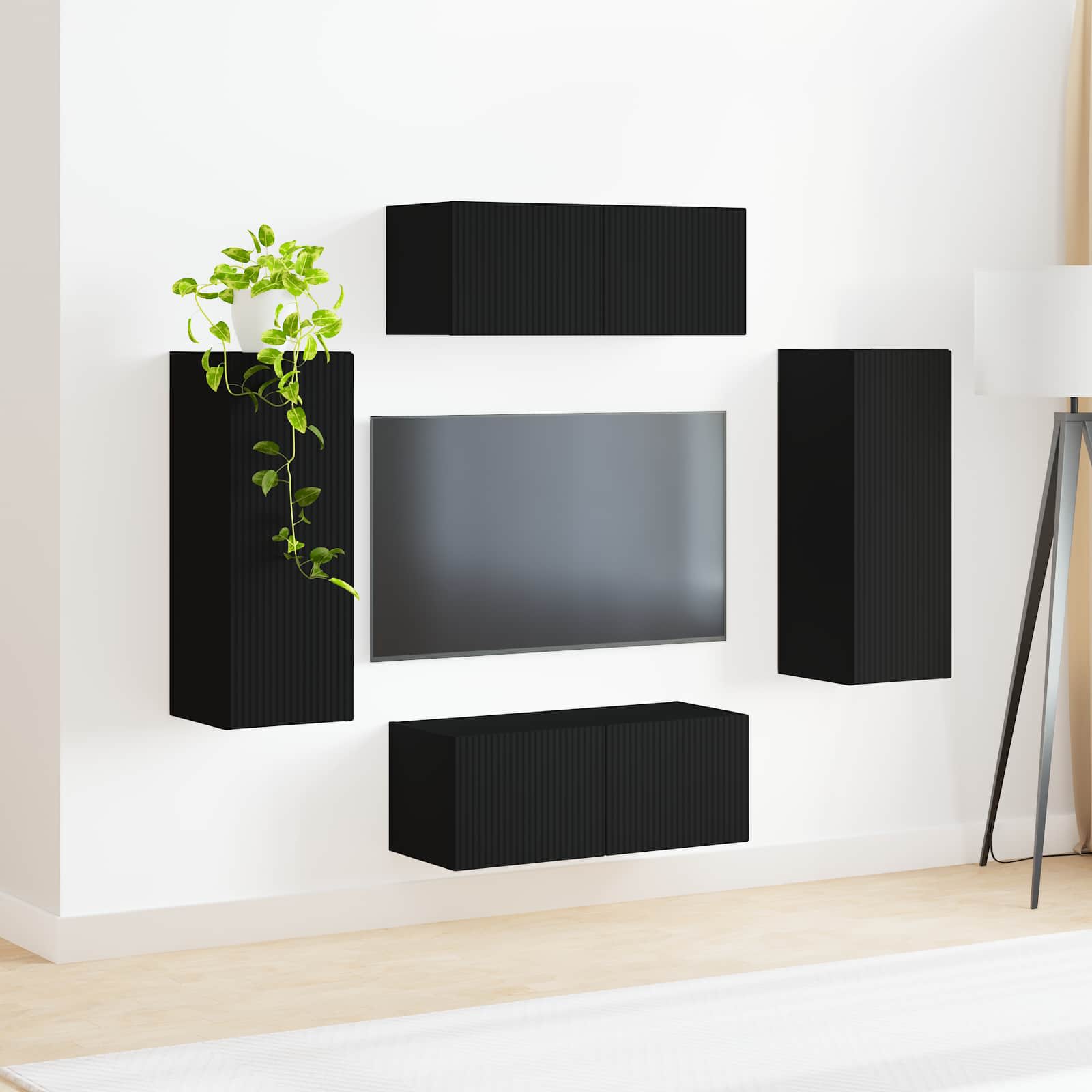 Ensemble de meuble TV mural 4 pcs Noir Bois d'ingénierie - XIOS