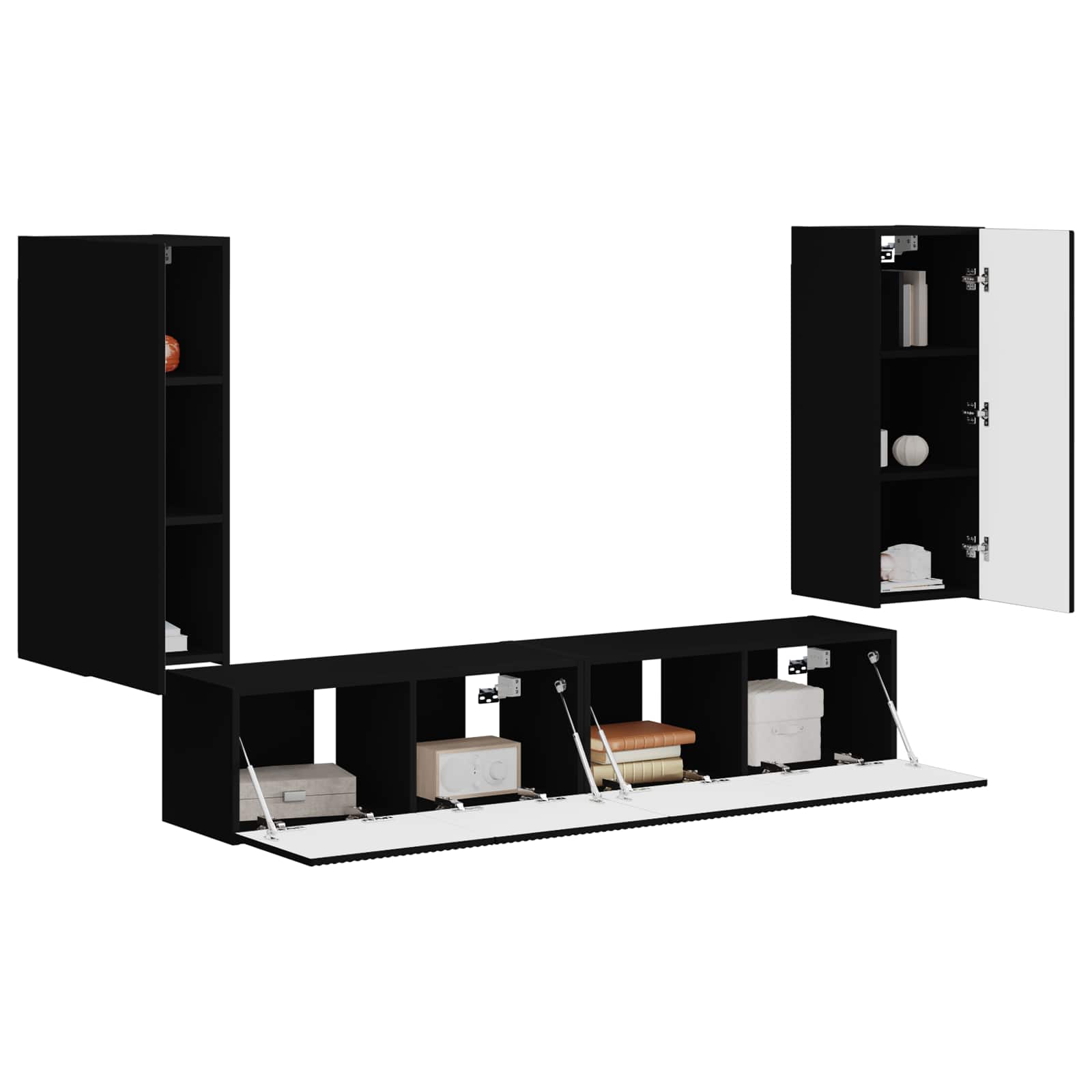 Ensemble de meuble TV mural 4 pcs Noir Bois d'ingénierie - XIOS