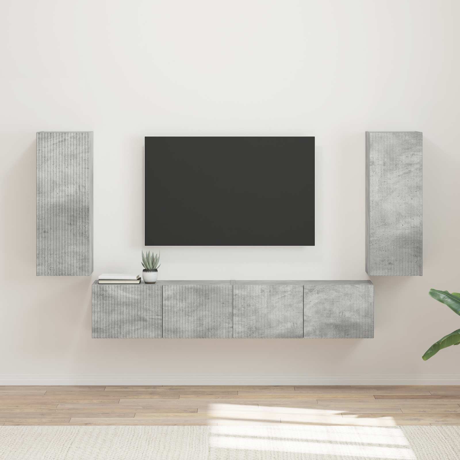 Ensemble de meuble TV mural 4 pcs Gris béton Bois d'ingénierie - XIOS