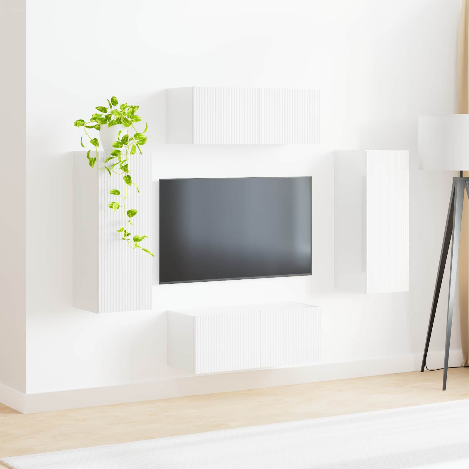 Ensemble de meuble TV mural Montage mural 4 pcs Blanc brillant - XIOS
