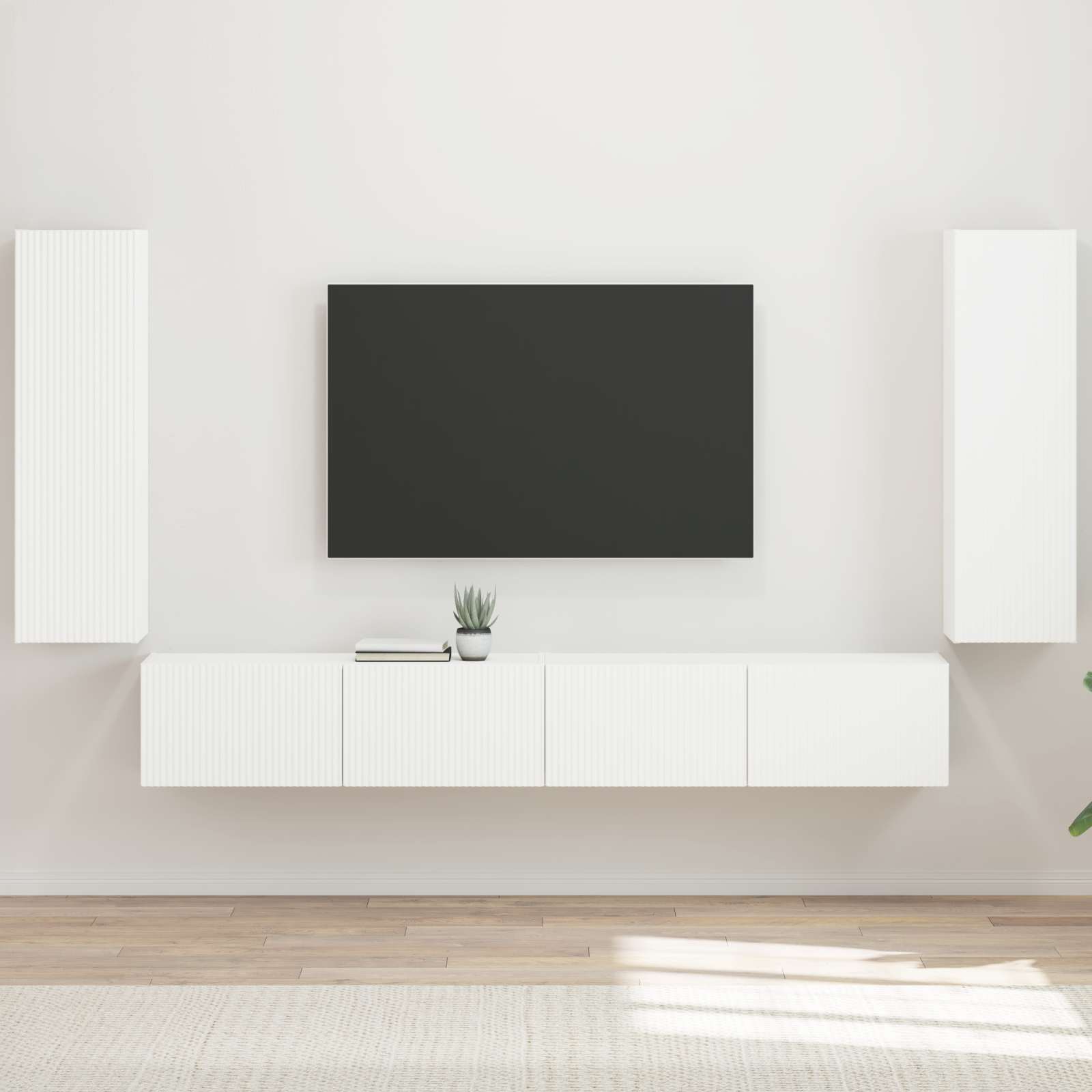 Ensemble de meuble TV mural 4 pc Blanc Bois d'ingénierie