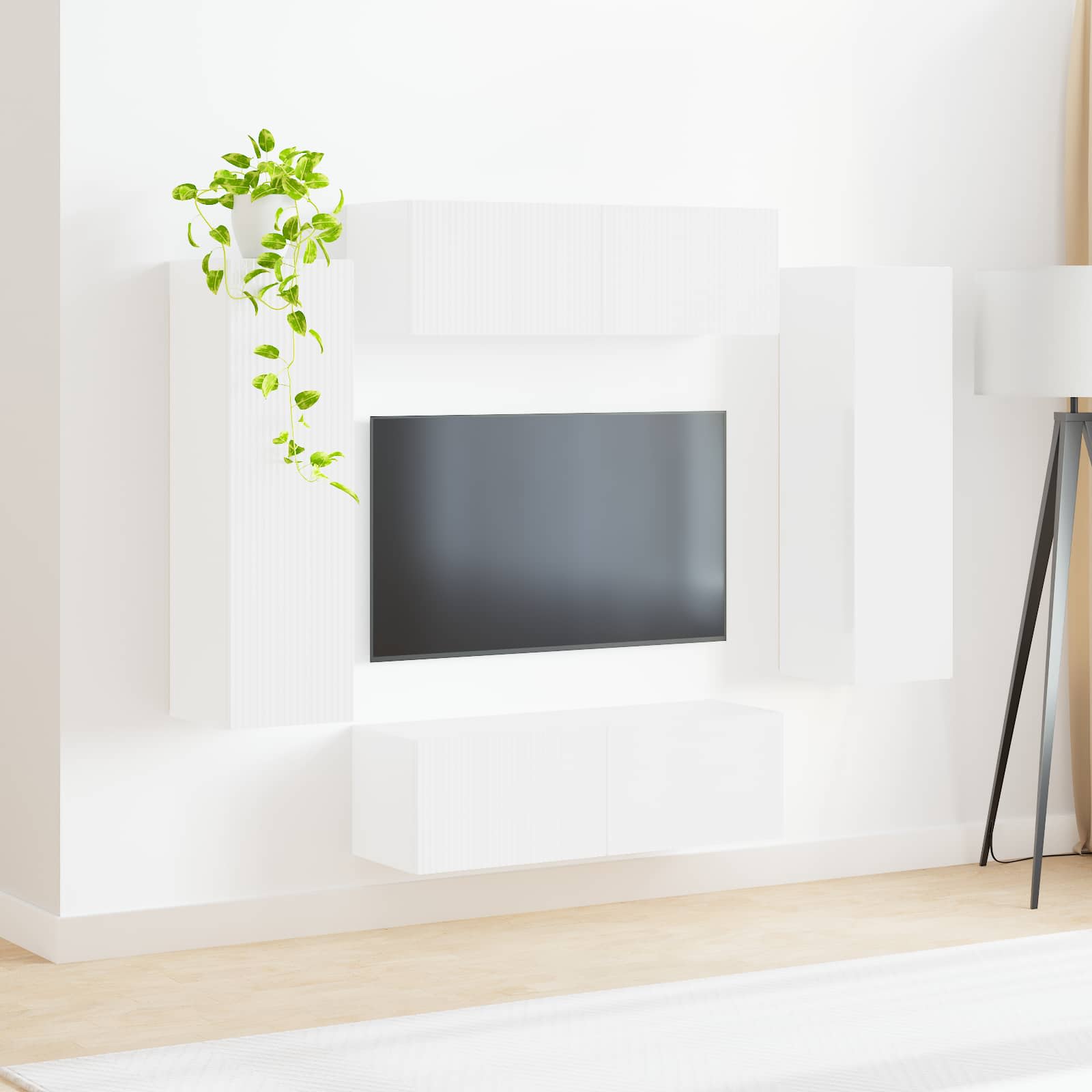 Ensemble de meuble TV mural 4 pc Blanc Bois d'ingénierie