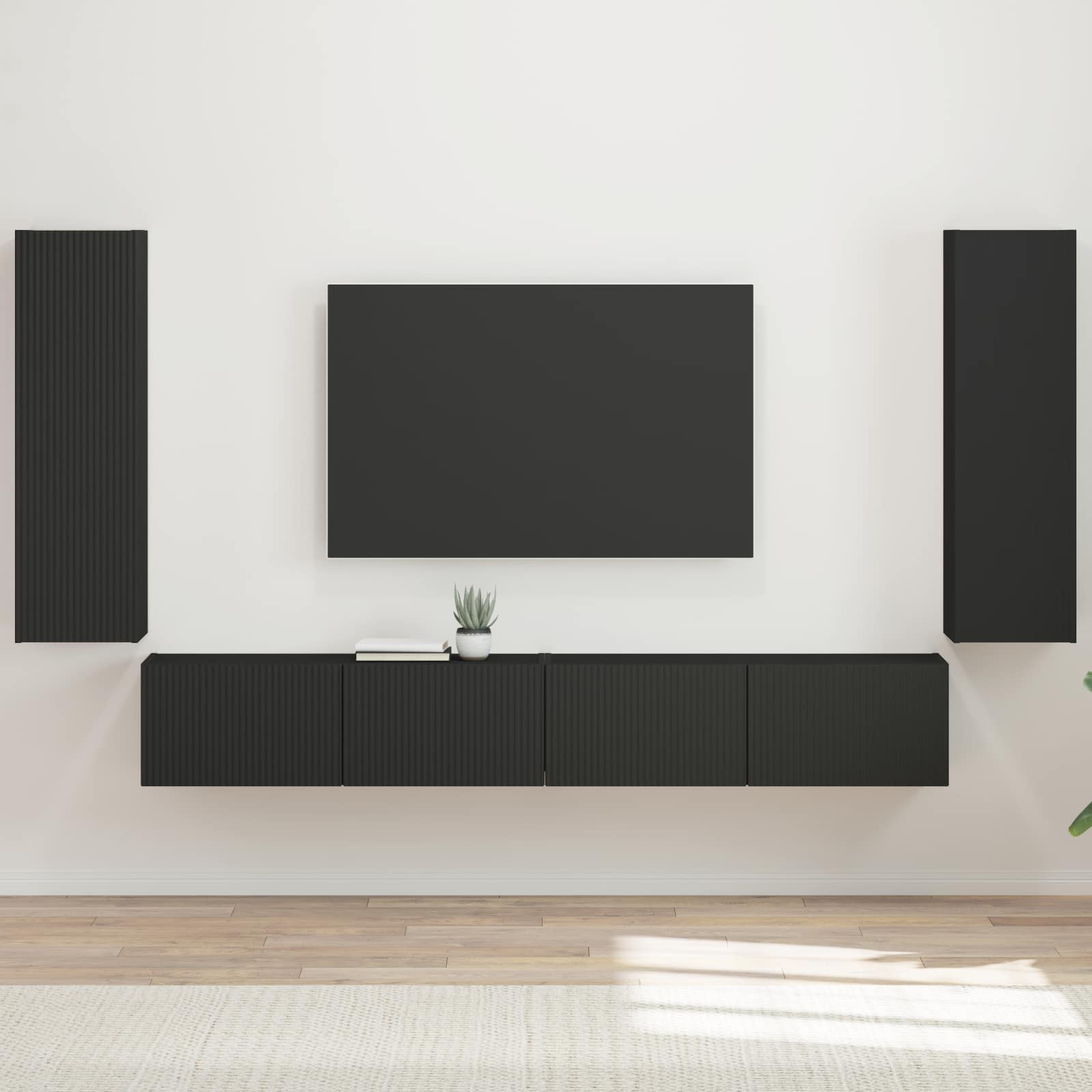 Ensemble de meuble TV mural 4 pc Noir Bois d'ingénierie