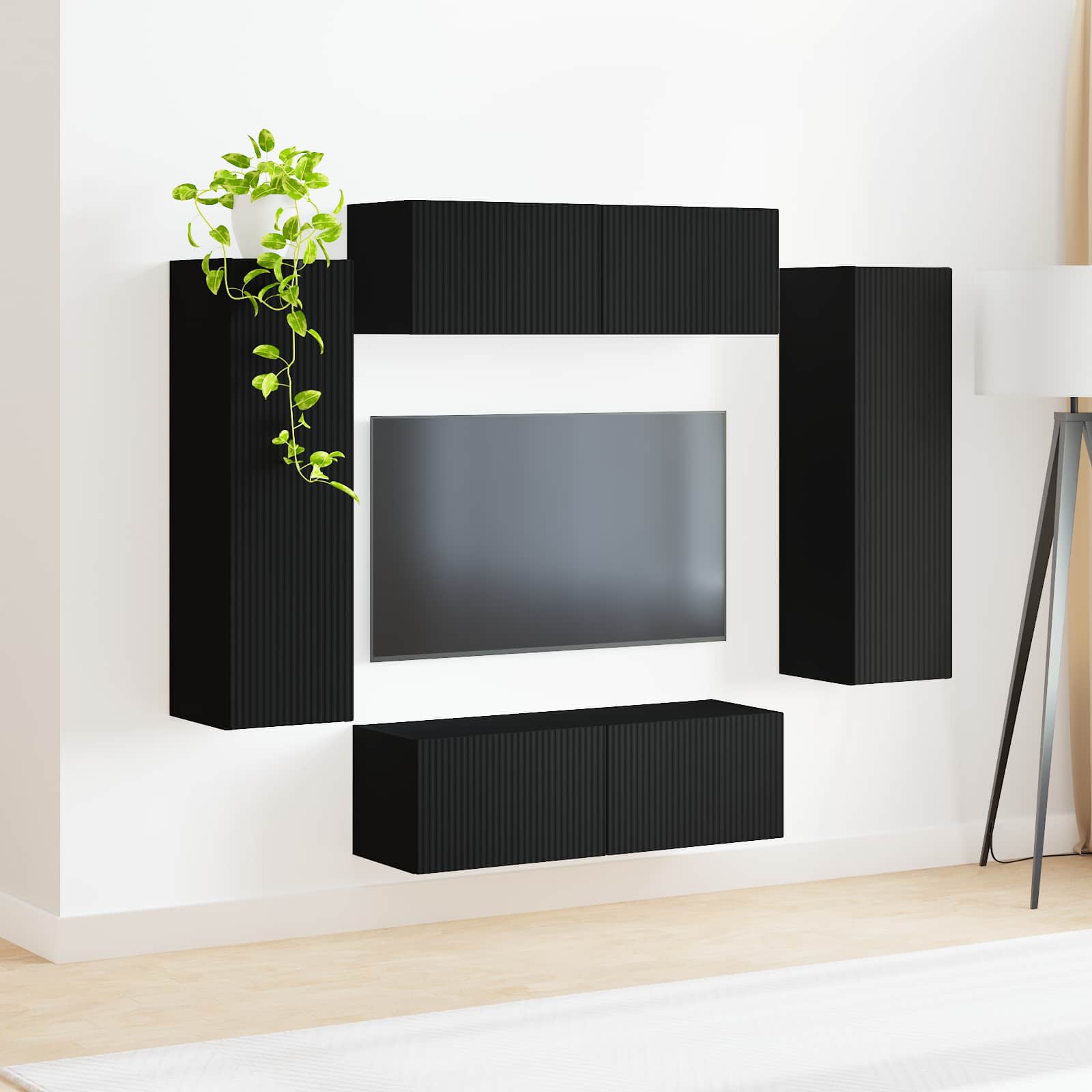 Ensemble de meuble TV mural 4 pc Noir Bois d'ingénierie