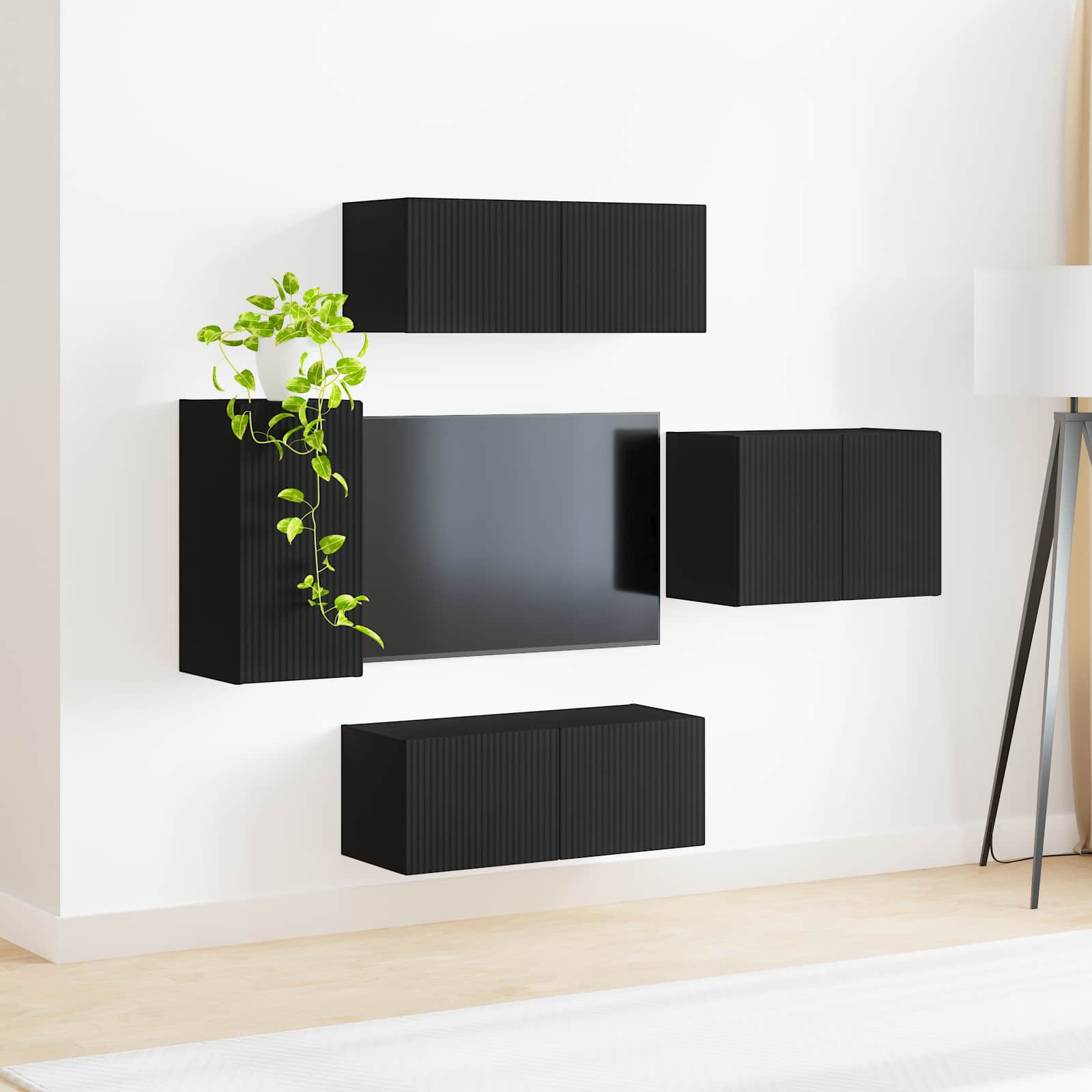 Ensemble de meuble TV mural 4 pcs Noir Bois d'ingénierie - XIOS