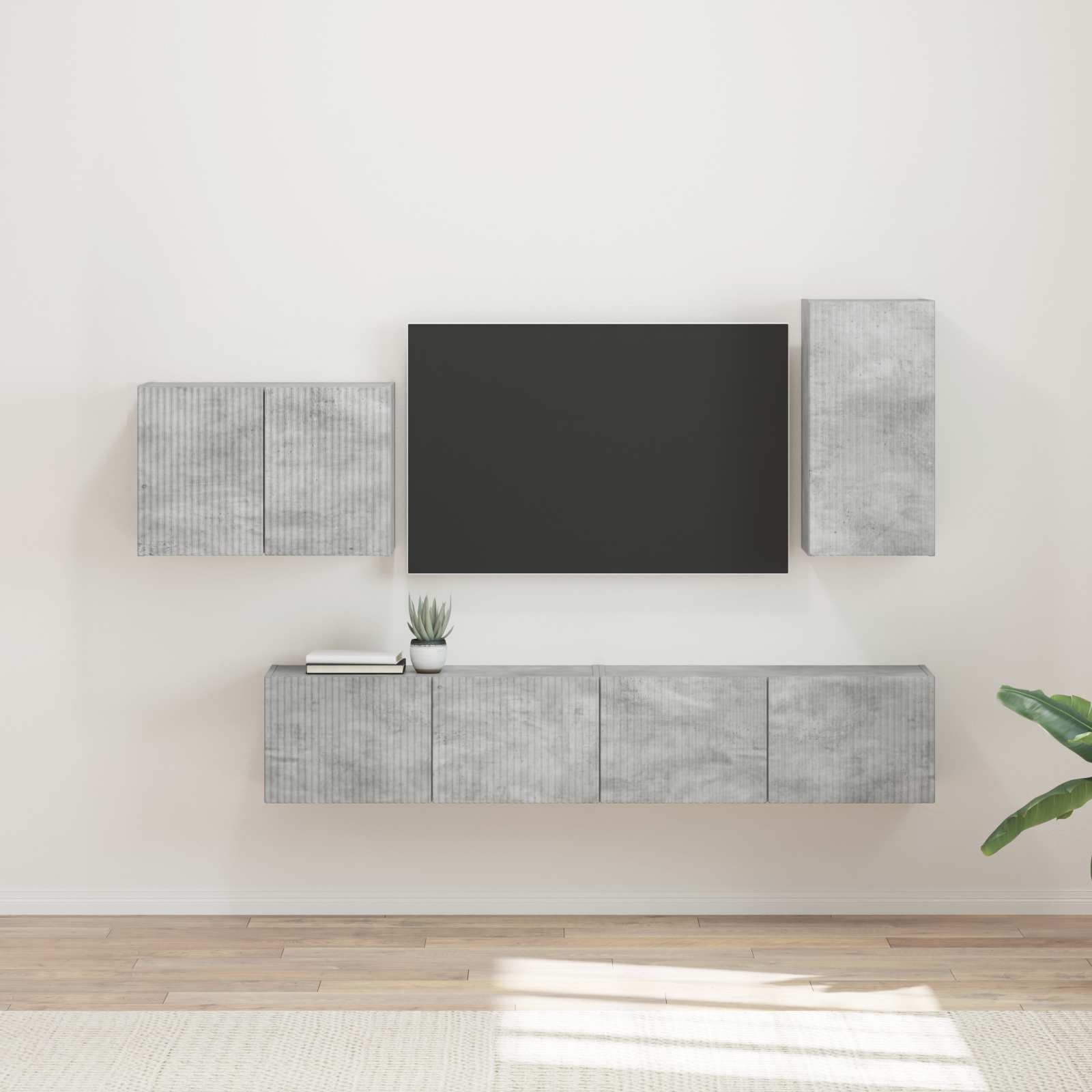 Ensemble de meuble TV mural 4 pcs Gris béton Bois d'ingénierie - XIOS