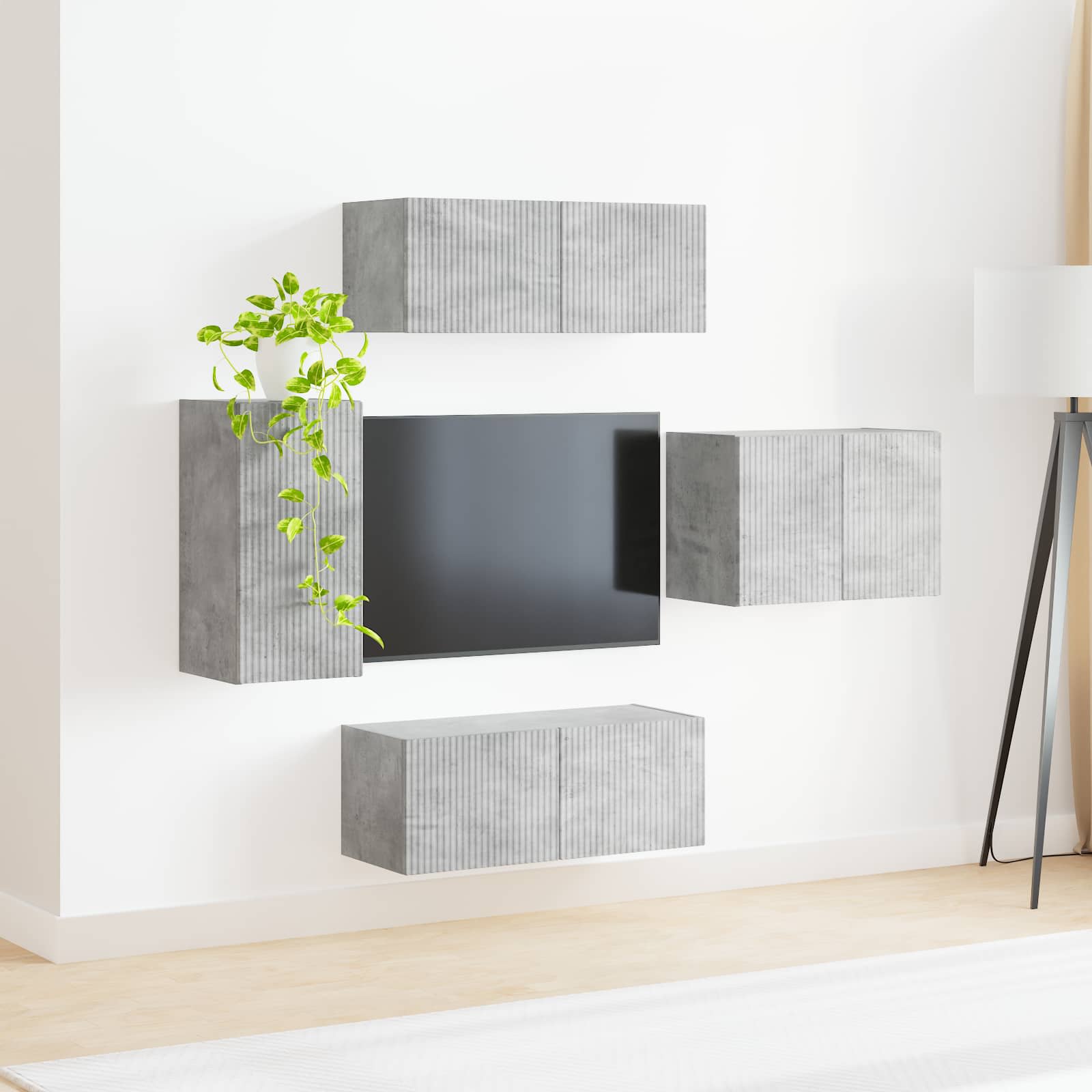 Ensemble de meuble TV mural 4 pcs Gris béton Bois d'ingénierie - XIOS