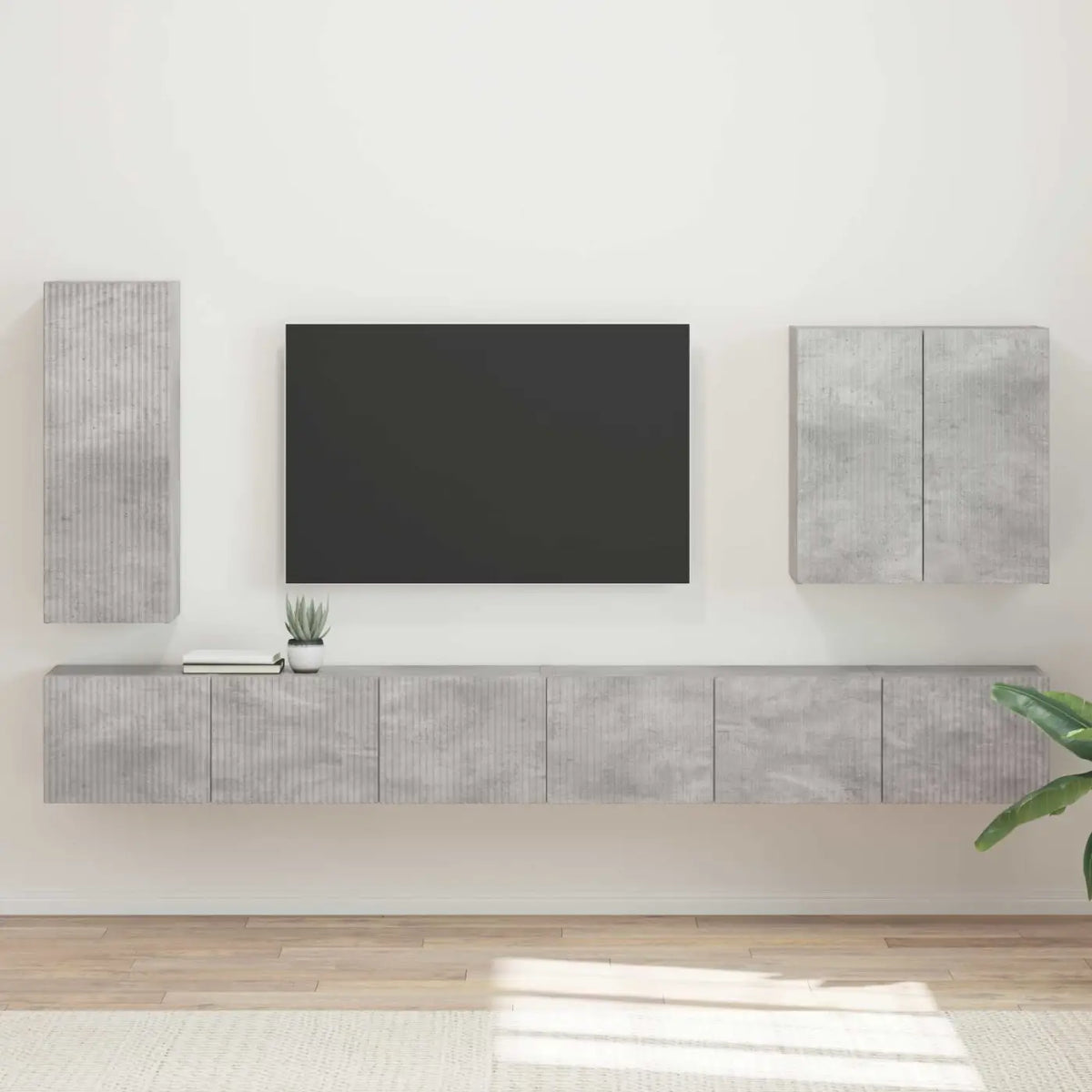 Ensemble de meuble TV mural 6 pc Gris béton - XIOS