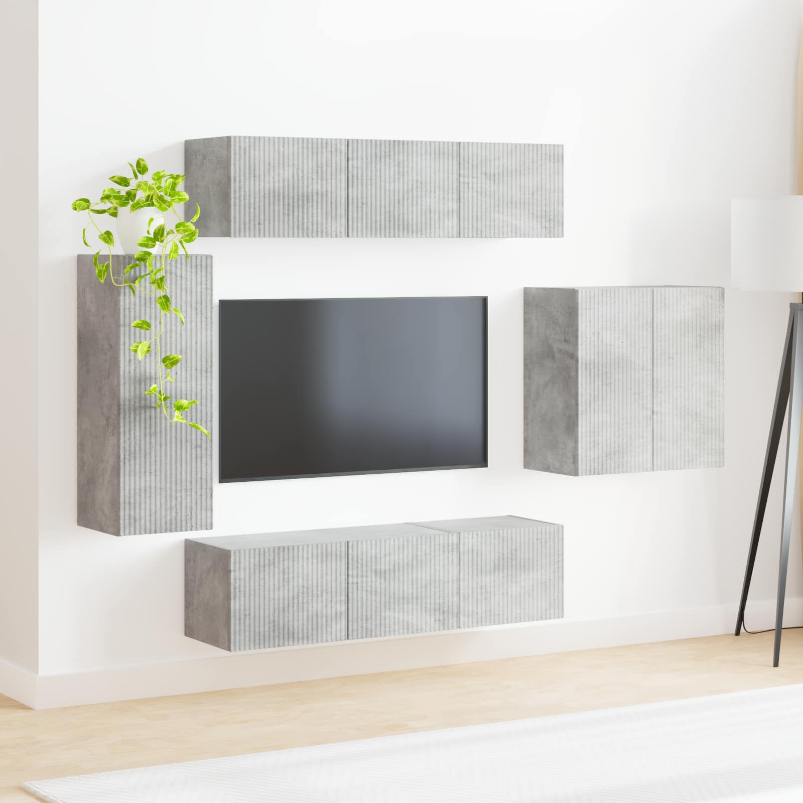 Ensemble de meuble TV mural Montage mural 6 pcs Gris béton - XIOS
