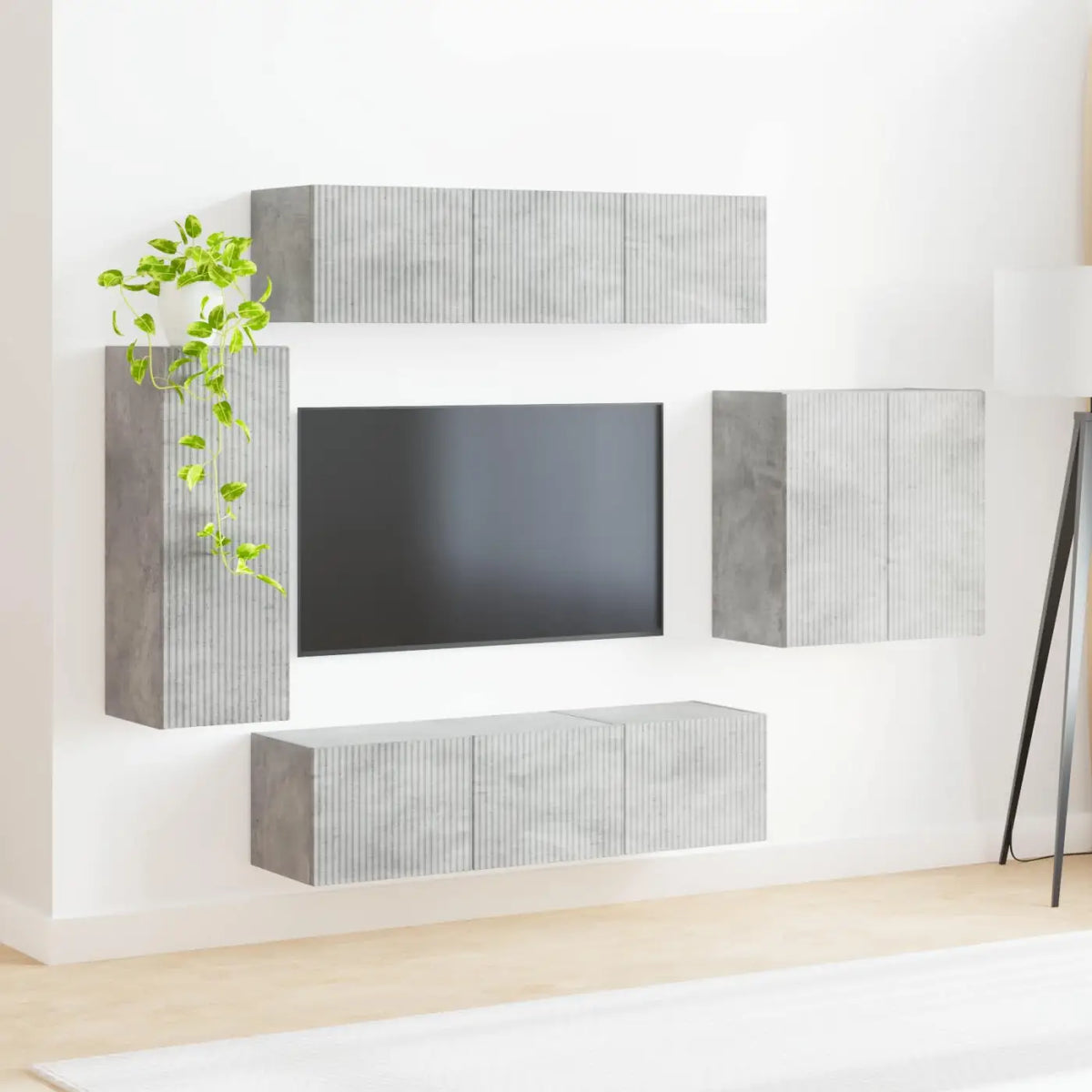 Ensemble de meuble TV mural 6 pc Gris béton - XIOS