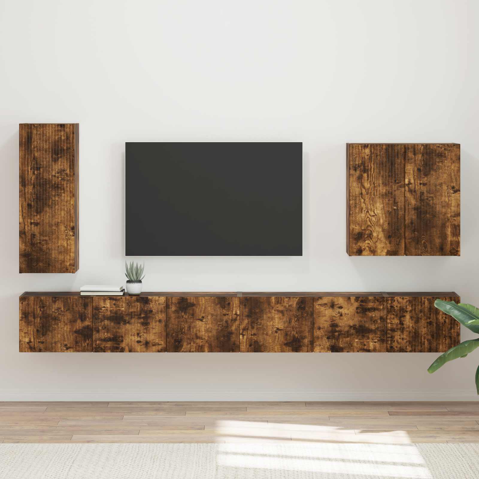 Ensemble de meuble TV mural Montage mural 6 pcs Chêne fumé - XIOS