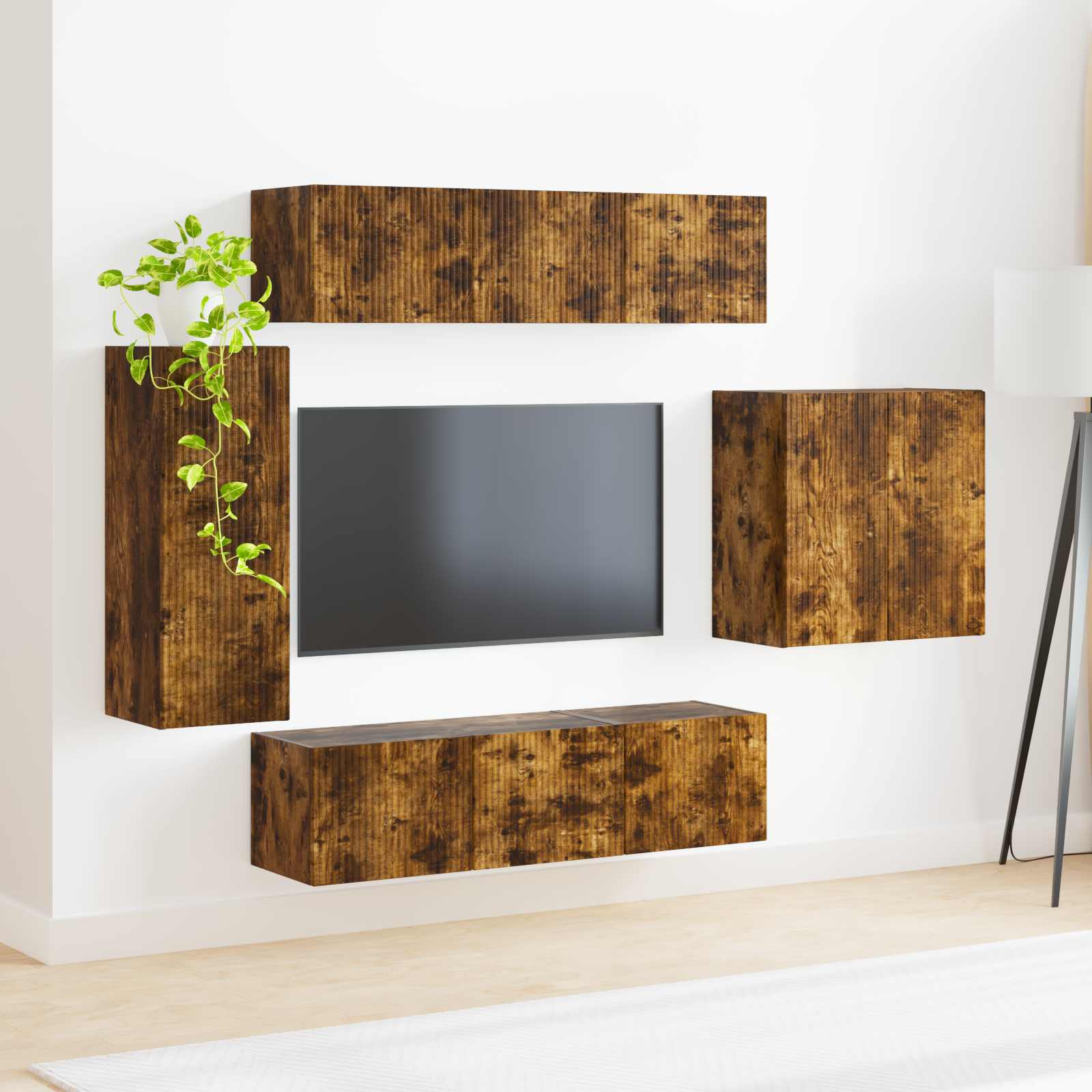 Ensemble de meuble TV mural Montage mural 6 pcs Chêne fumé - XIOS