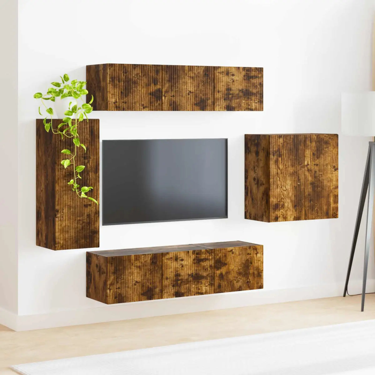 Ensemble de meuble TV mural 6 pc Chêne fumé - XIOS