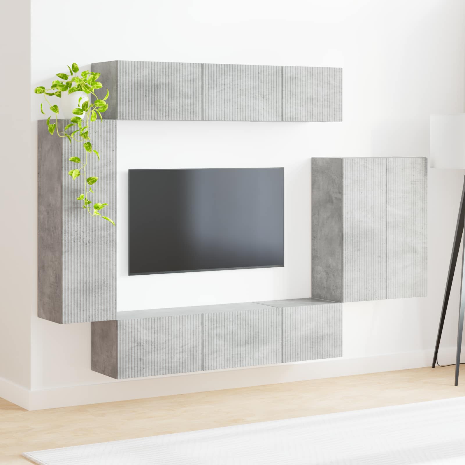 Ensemble de meuble TV mural Montage mural 6 pcs Gris béton - XIOS