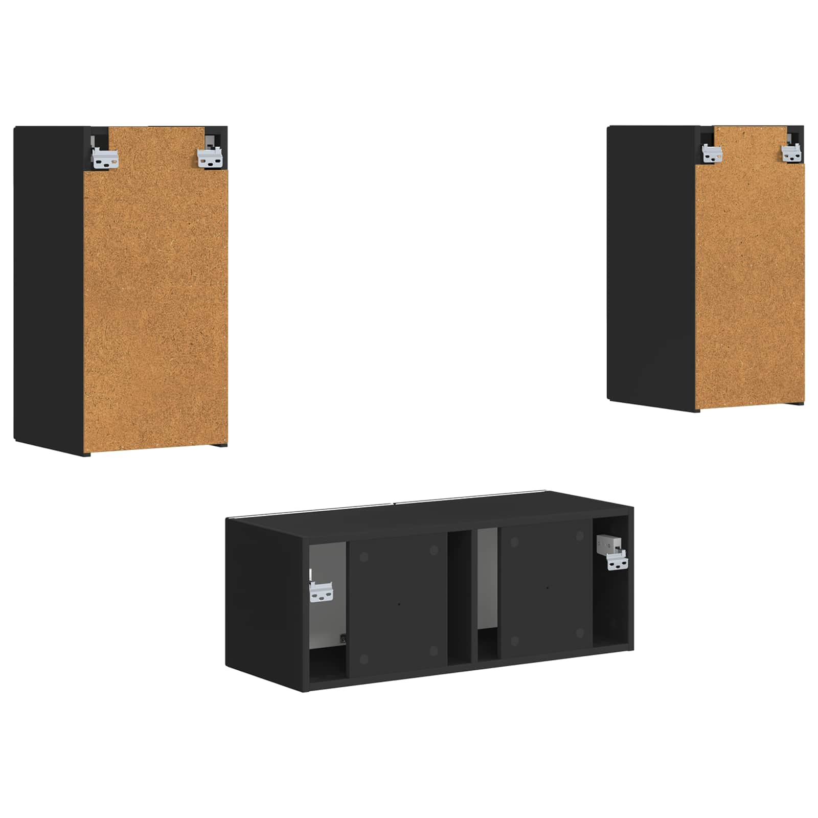 Ensemble meuble TV Montage mural 2 pcs Noir Bois d'ingénierie
