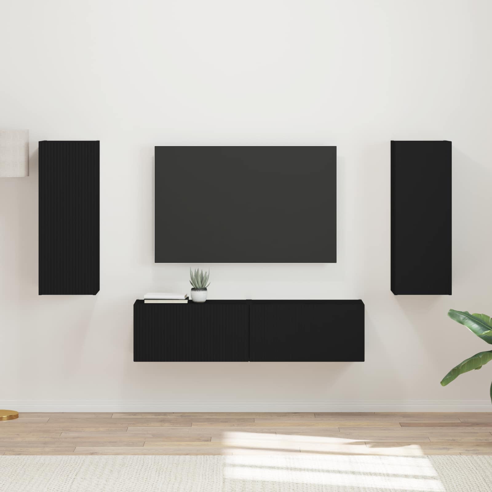 Ensemble meuble TV Montage mural 2 pcs Noir Bois d'ingénierie - XIOS