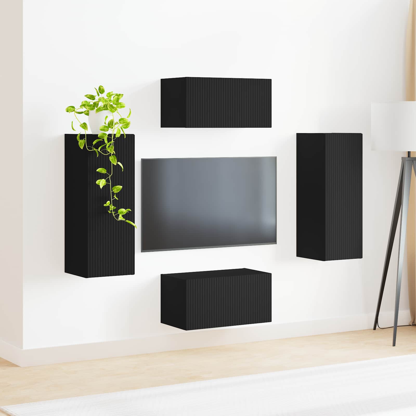 Ensemble meuble TV Montage mural 2 pcs Noir Bois d'ingénierie - XIOS