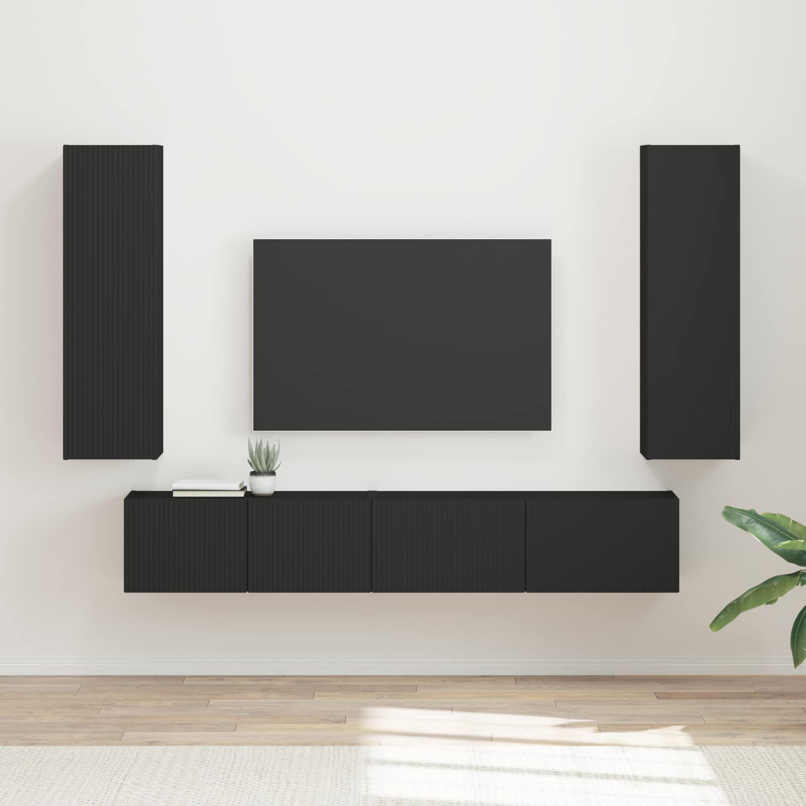 Ensemble meuble TV Montage mural 3 pcs Noir Bois d'ingénierie - XIOS