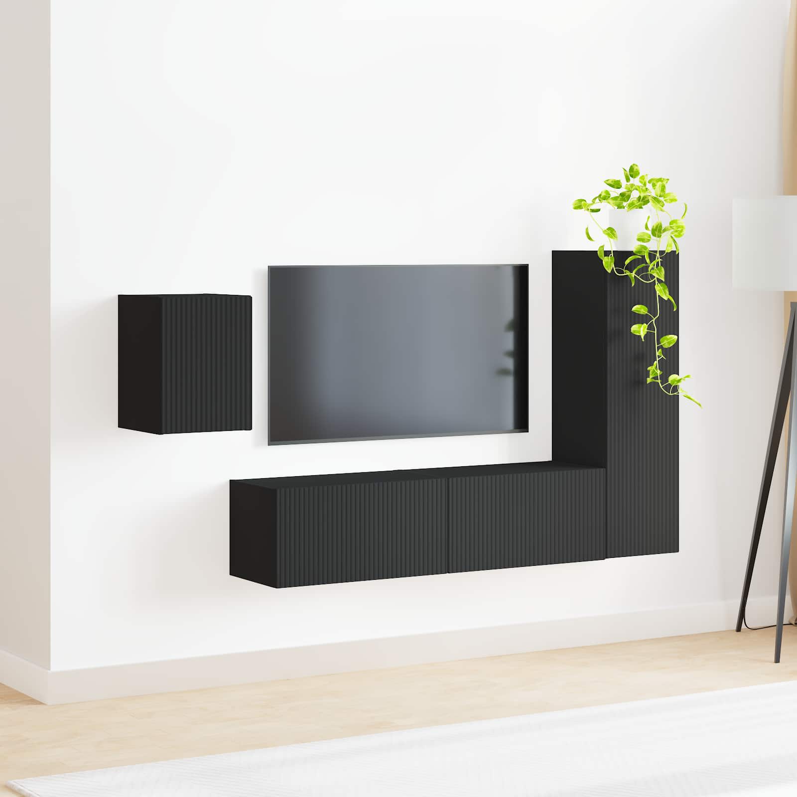 Ensemble meuble TV Montage mural 4 pcs Noir Bois d'ingénierie - XIOS